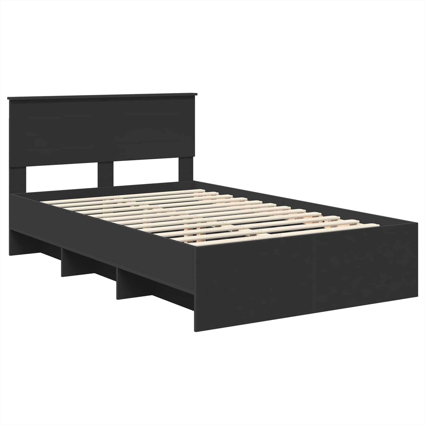 Bedframe met hoofdeinde Zwart 137 x 203 cm Bewerkt hout is nu te koop bij PeponiXL, paradijselijk wonen!