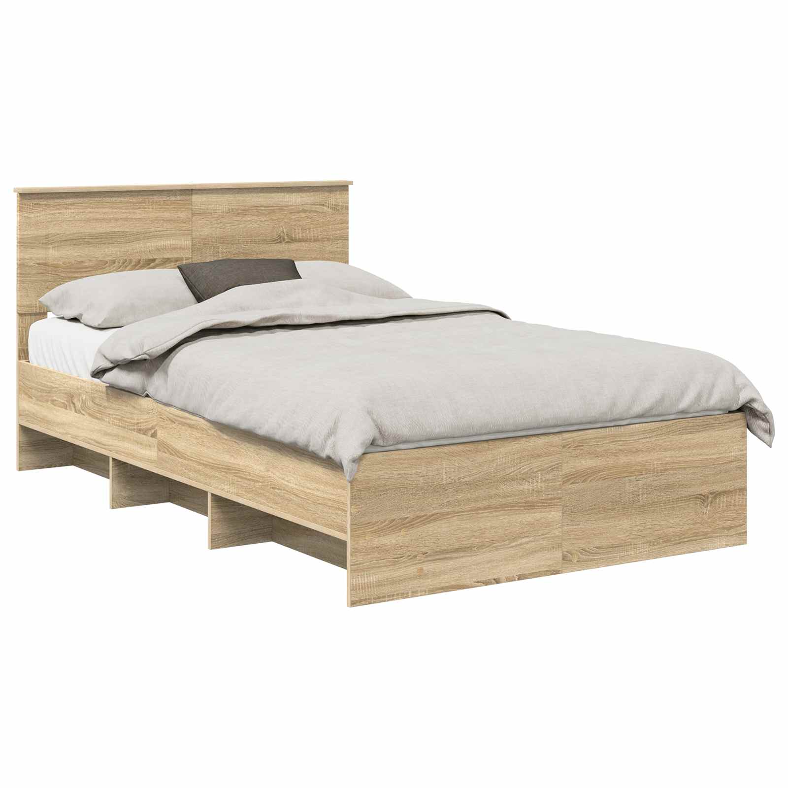 Bedframe met hoofdeinde Sonoma Eiken 137 x 203 cm Bewerkt hout is nu te koop bij PeponiXL, paradijselijk wonen!