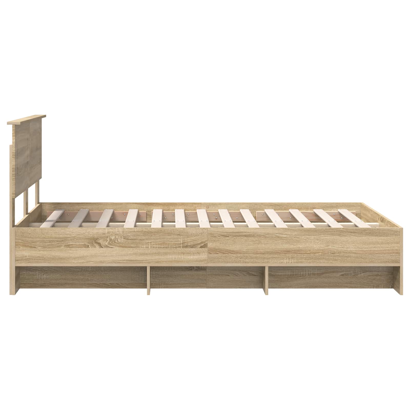 Bedframe met hoofdeinde Sonoma Eiken 137 x 203 cm Bewerkt hout is nu te koop bij PeponiXL, paradijselijk wonen!