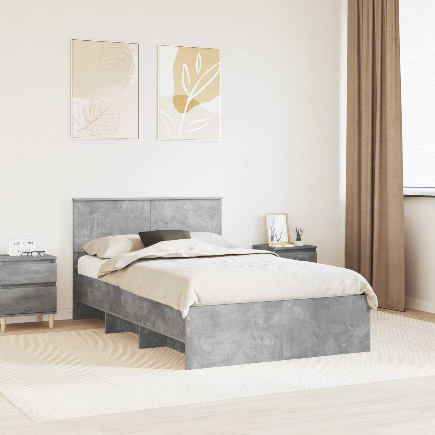 Bedframe met hoofdeinde Beton Grijs 137 x 203 cm Bewerkt hout is nu te koop bij PeponiXL, paradijselijk wonen!