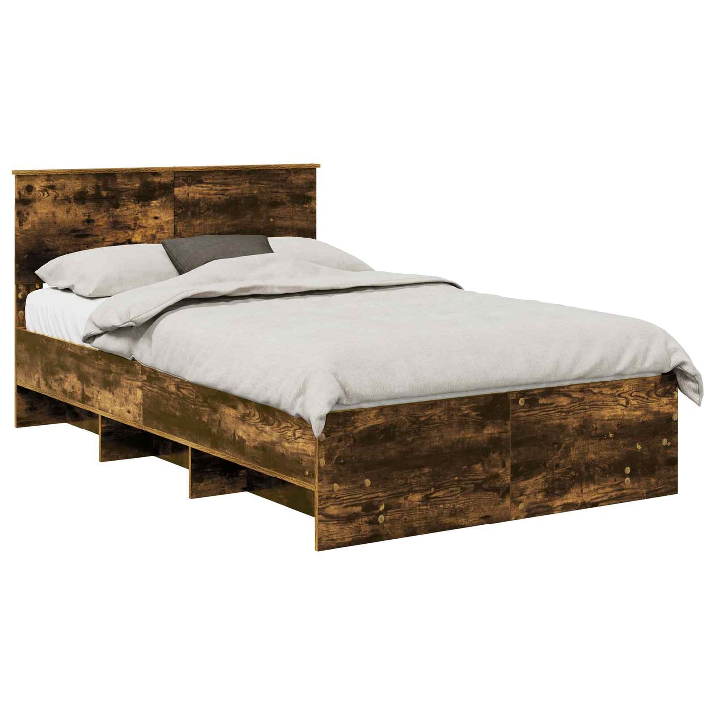 Bedframe met hoofdeinde Gerookt eiken 137 x 203 cm Bewerkt hout is nu te koop bij PeponiXL, paradijselijk wonen!