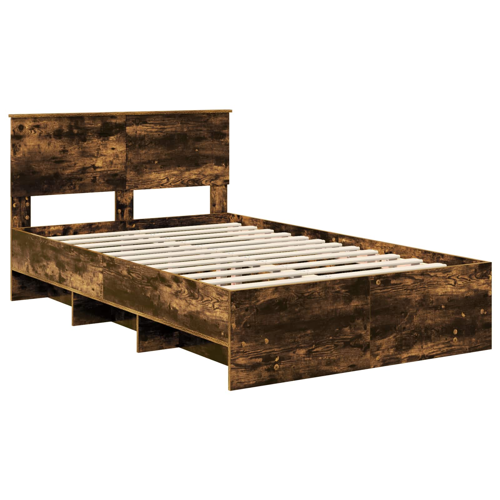 Bedframe met hoofdeinde Gerookt eiken 137 x 203 cm Bewerkt hout is nu te koop bij PeponiXL, paradijselijk wonen!