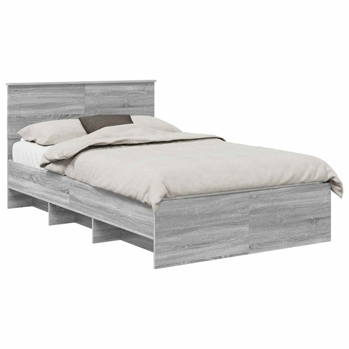 Bedframe met hoofdeinde Grijs Sonoma 137 x 203 cm Bewerkt hout is nu te koop bij PeponiXL, paradijselijk wonen!