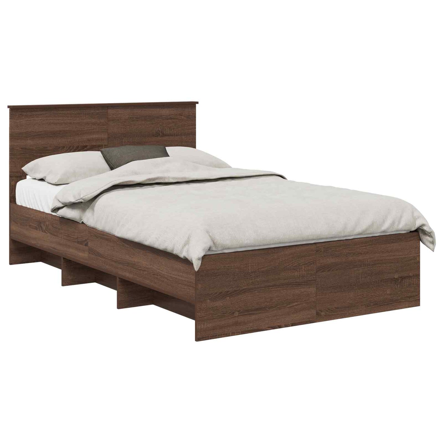 Bedframe met hoofdeinde Bruin Eiken 137 x 203 cm Bewerkt hout is nu te koop bij PeponiXL, paradijselijk wonen!