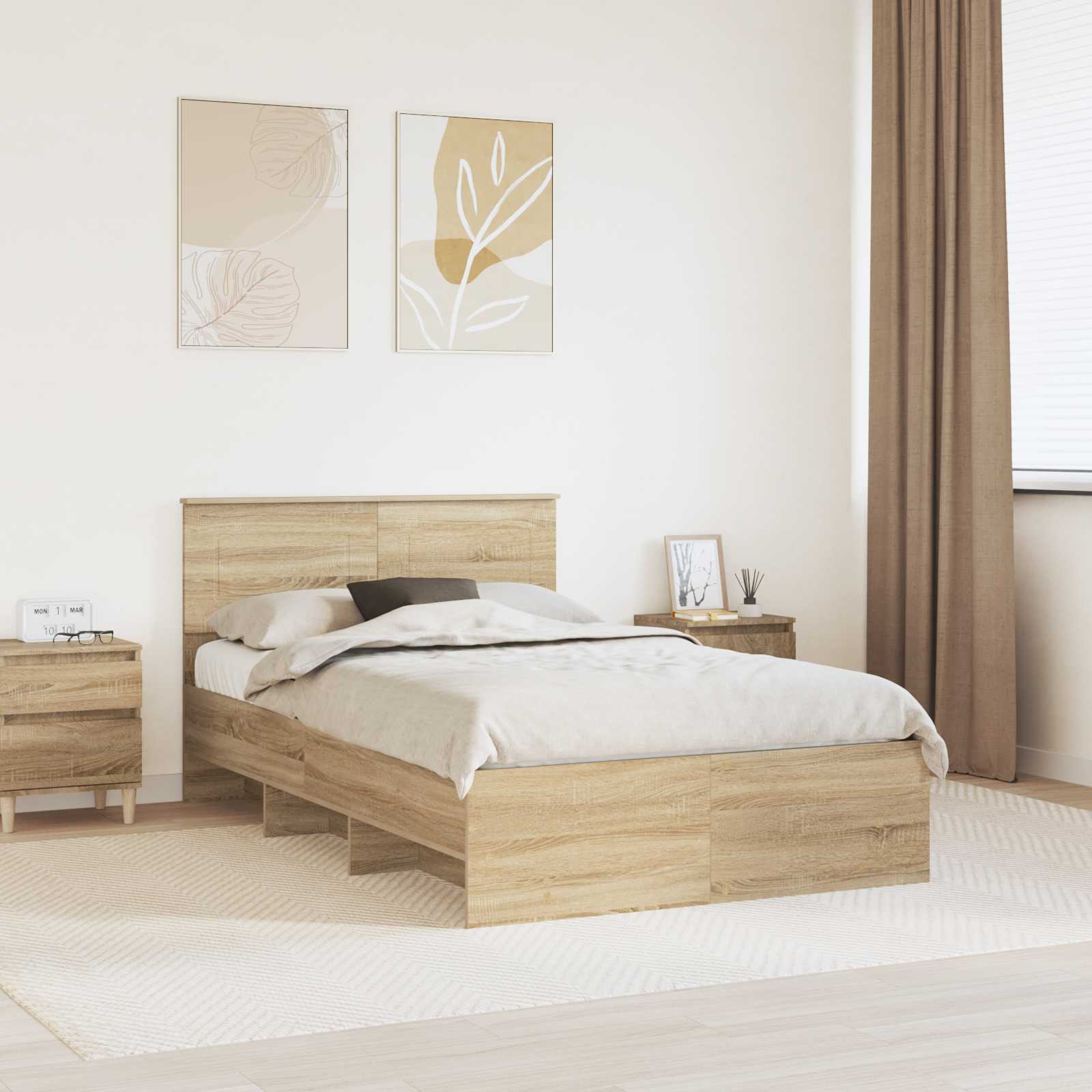 Bedframe met hoofdeinde Sonoma Eiken 120 x 123 cm Bewerkt hout is nu te koop bij PeponiXL, paradijselijk wonen!