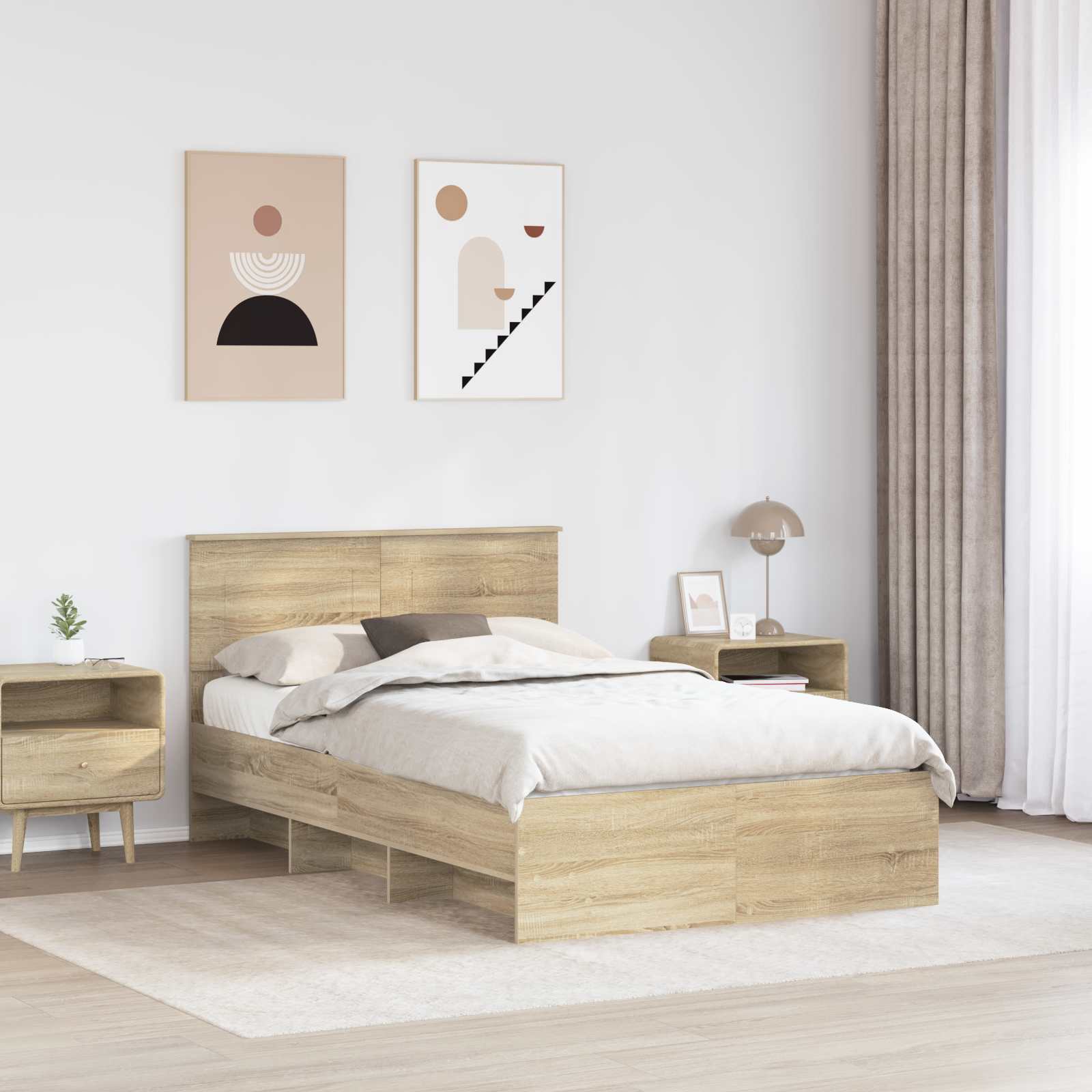 Bedframe met hoofdeinde Sonoma Eiken 120 x 123 cm Bewerkt hout is nu te koop bij PeponiXL, paradijselijk wonen!