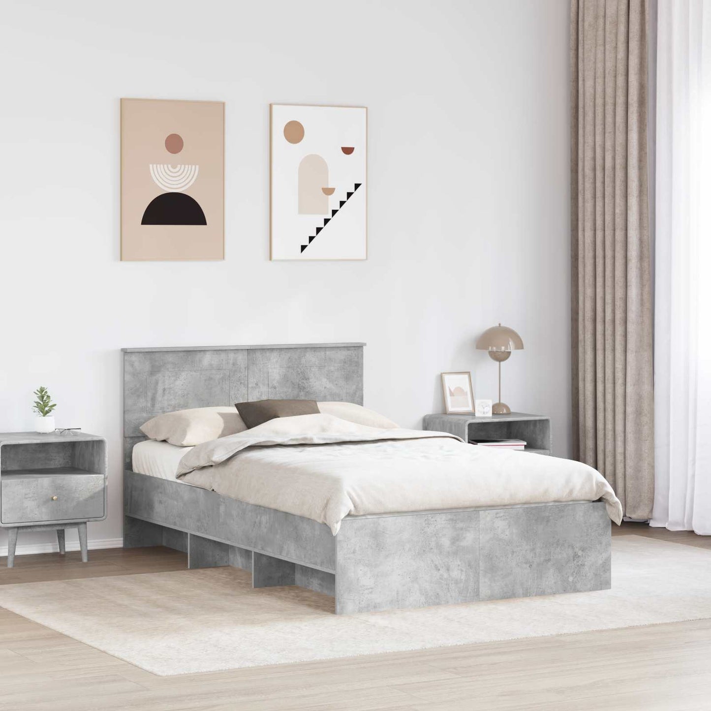 Bedframe met hoofdeinde Beton Grijs 120 x 123 cm Bewerkt hout is nu te koop bij PeponiXL, paradijselijk wonen!