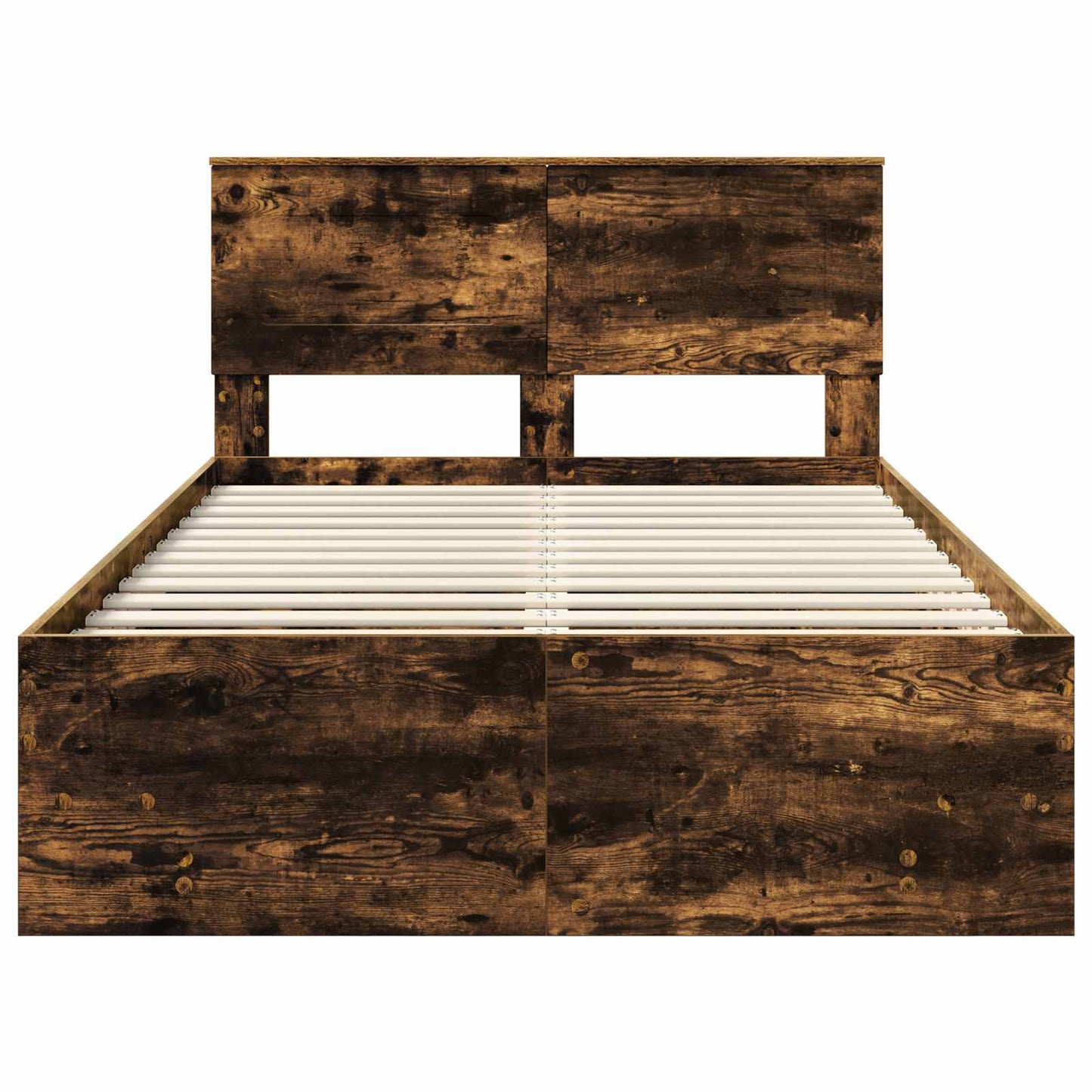Bedframe met hoofdeinde Gerookt eiken 120 x 123 cm Bewerkt hout is nu te koop bij PeponiXL, paradijselijk wonen!