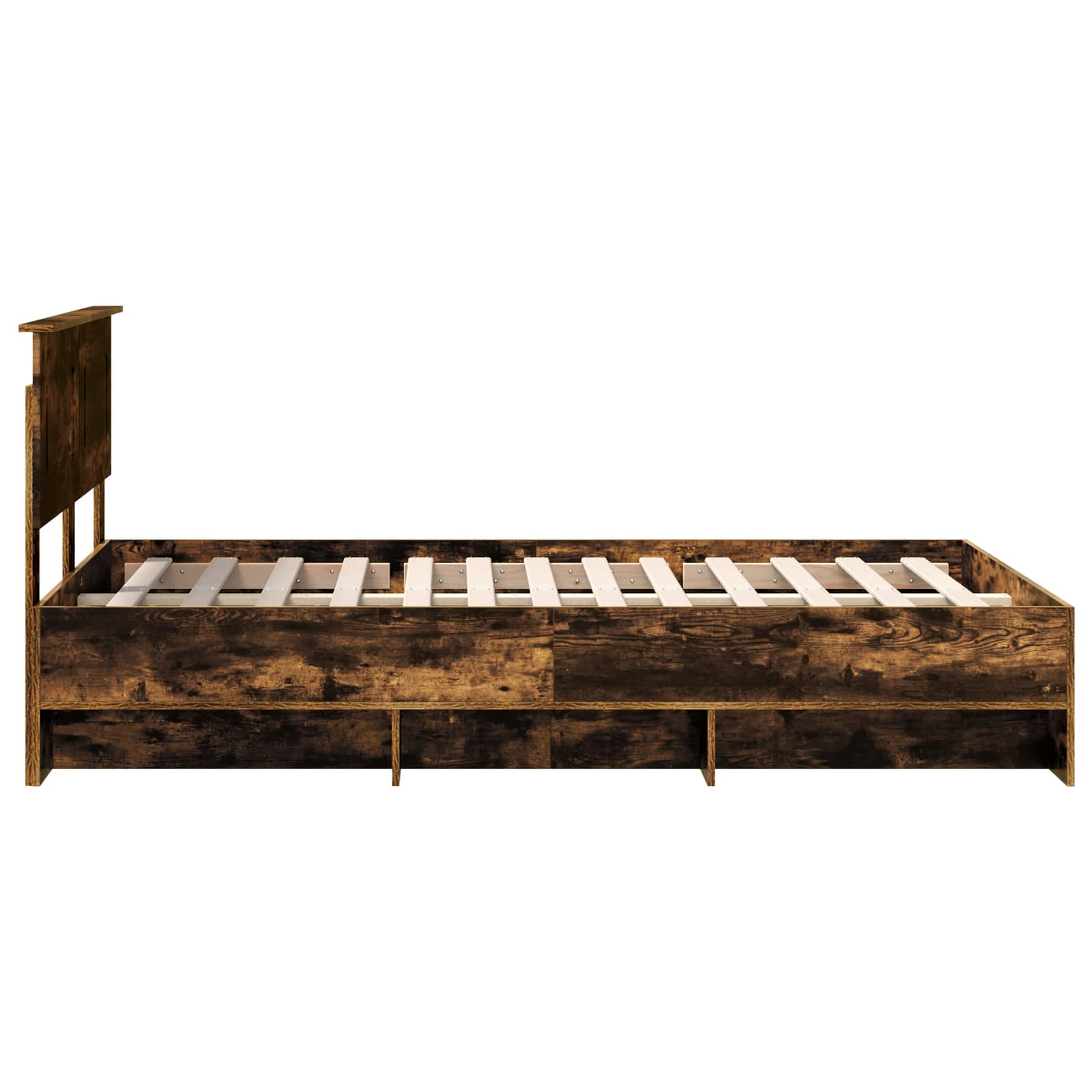 Bedframe met hoofdeinde Gerookt eiken 120 x 123 cm Bewerkt hout is nu te koop bij PeponiXL, paradijselijk wonen!