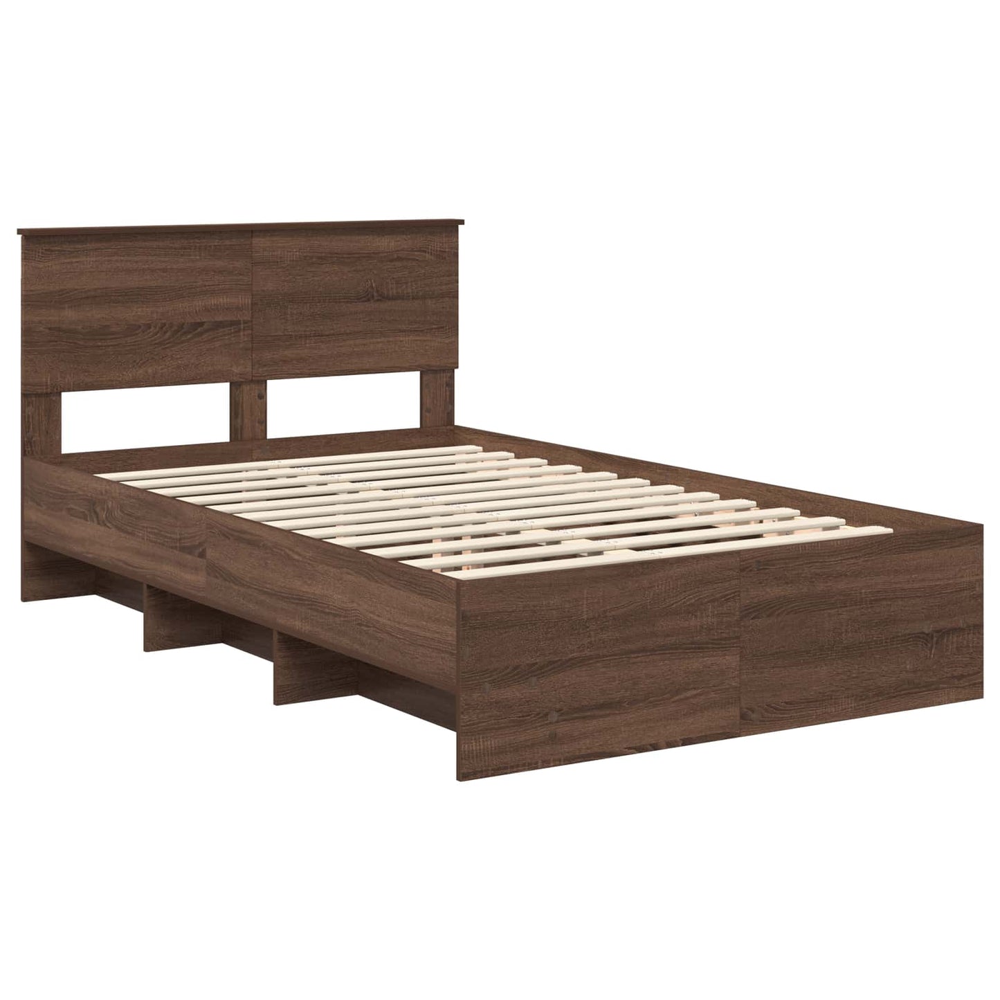 Bedframe met hoofdeinde Bruin Eiken 120 x 123 cm Bewerkt hout is nu te koop bij PeponiXL, paradijselijk wonen!