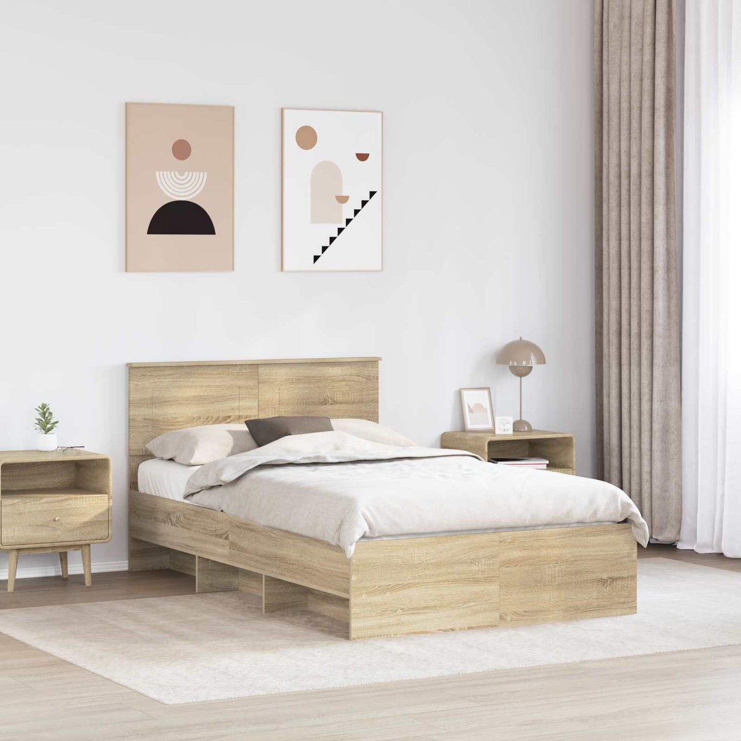 Bedframe met hoofdeinde Sonoma Eiken 120 x 123 cm Bewerkt hout is nu te koop bij PeponiXL, paradijselijk wonen!