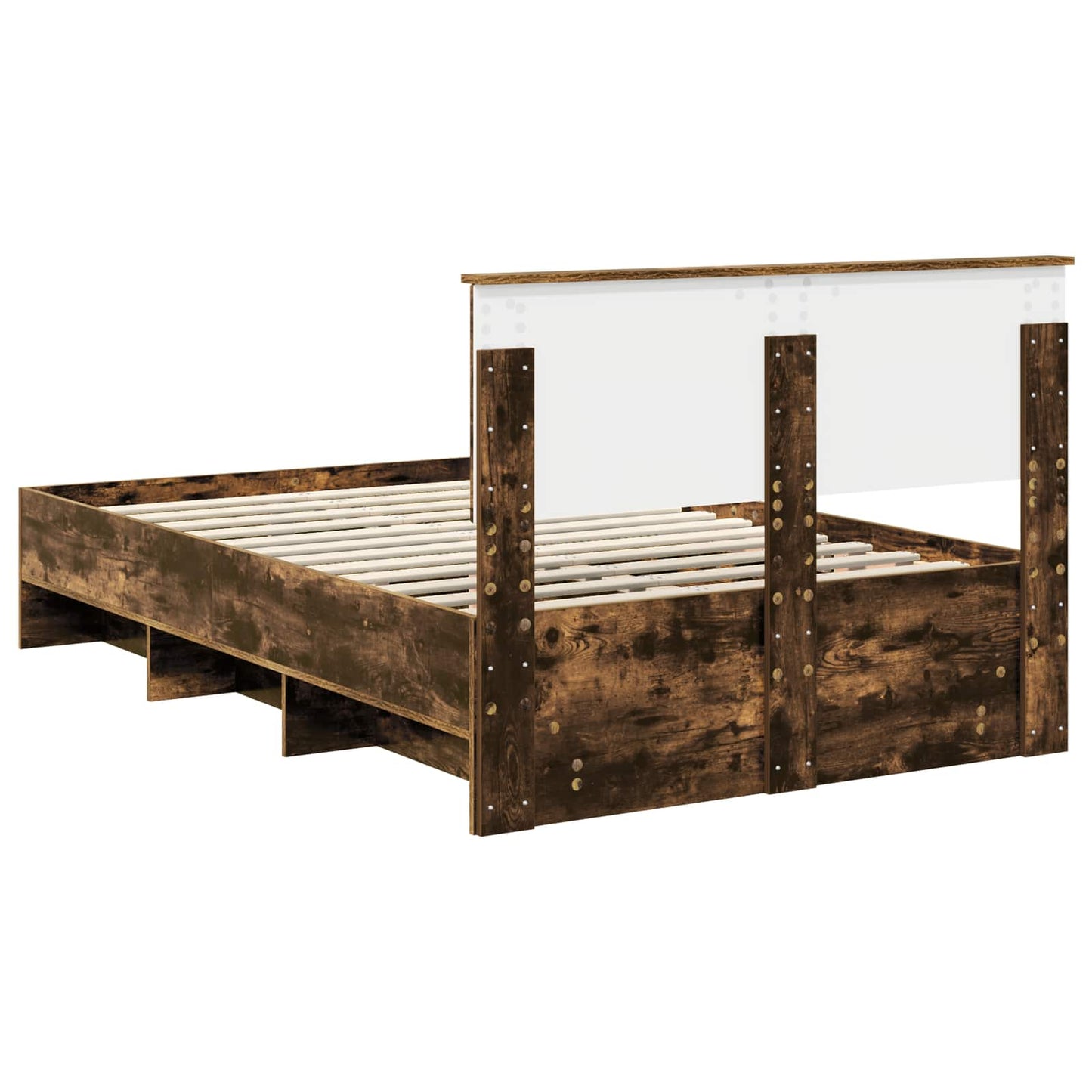 Bedframe met hoofdeinde Gerookt eiken 120 x 123 cm Bewerkt hout is nu te koop bij PeponiXL, paradijselijk wonen!