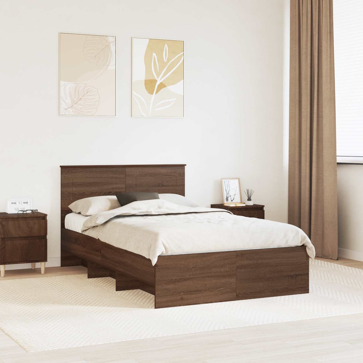 Bedframe met hoofdeinde Bruin Eiken 120 x 123 cm Bewerkt hout is nu te koop bij PeponiXL, paradijselijk wonen!