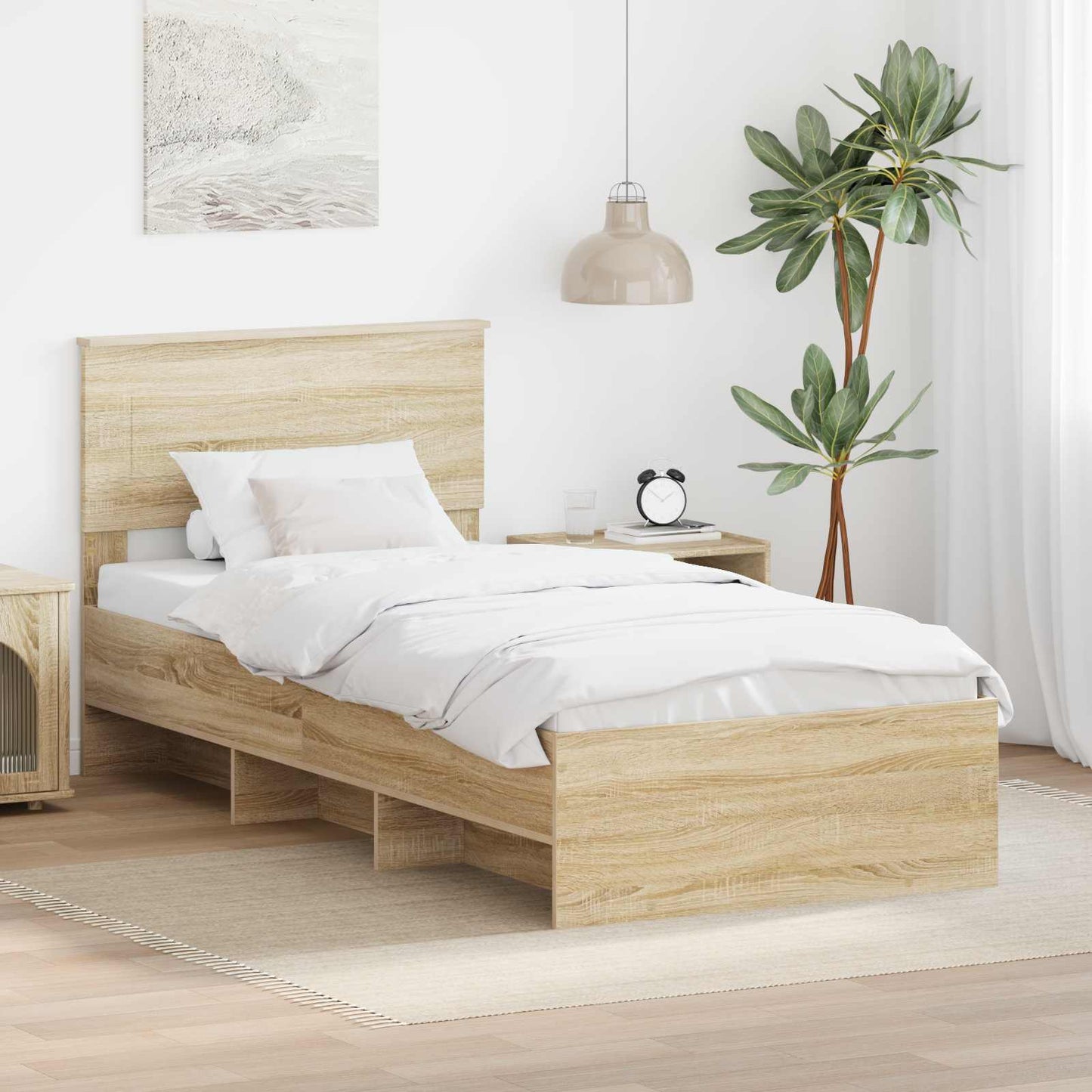 Bedframe met hoofdeinde Sonoma Eiken 120 x 123 cm Bewerkt hout is nu te koop bij PeponiXL, paradijselijk wonen!
