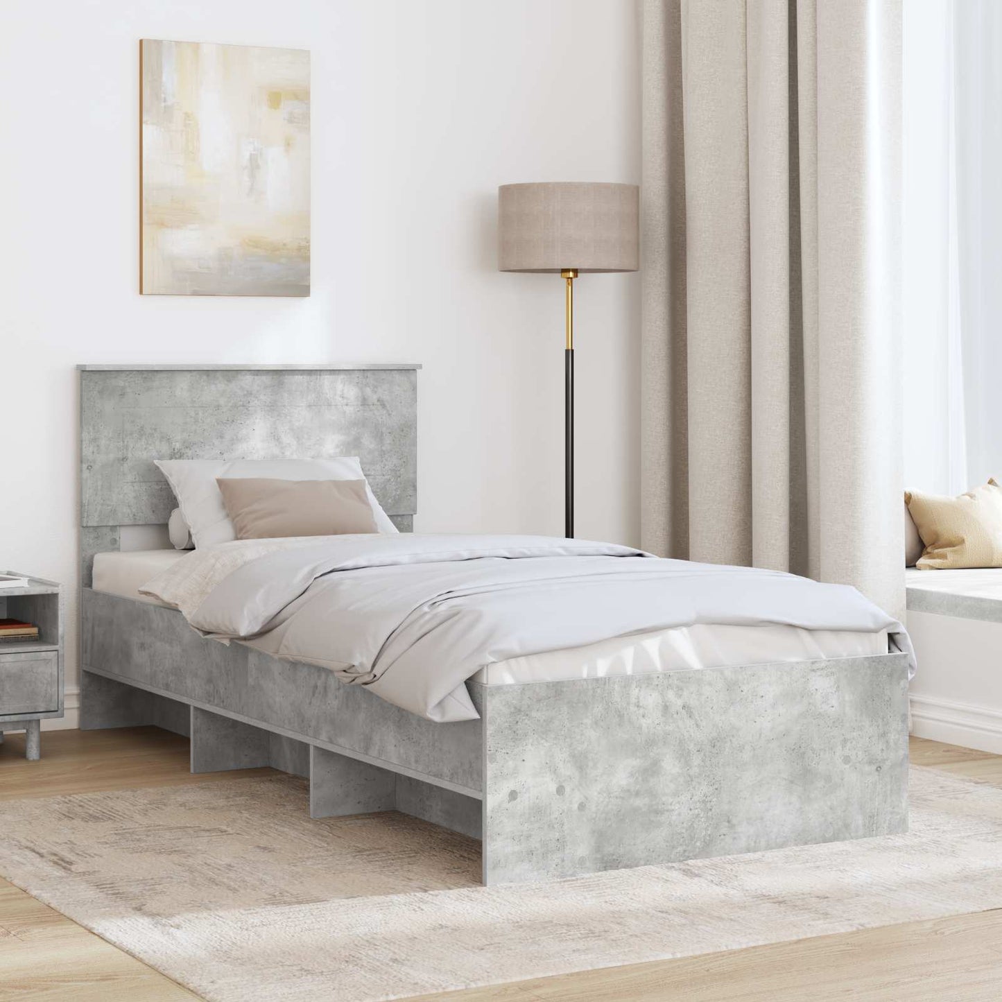 Bedframe met hoofdeinde Beton Grijs 120 x 123 cm Bewerkt hout is nu te koop bij PeponiXL, paradijselijk wonen!