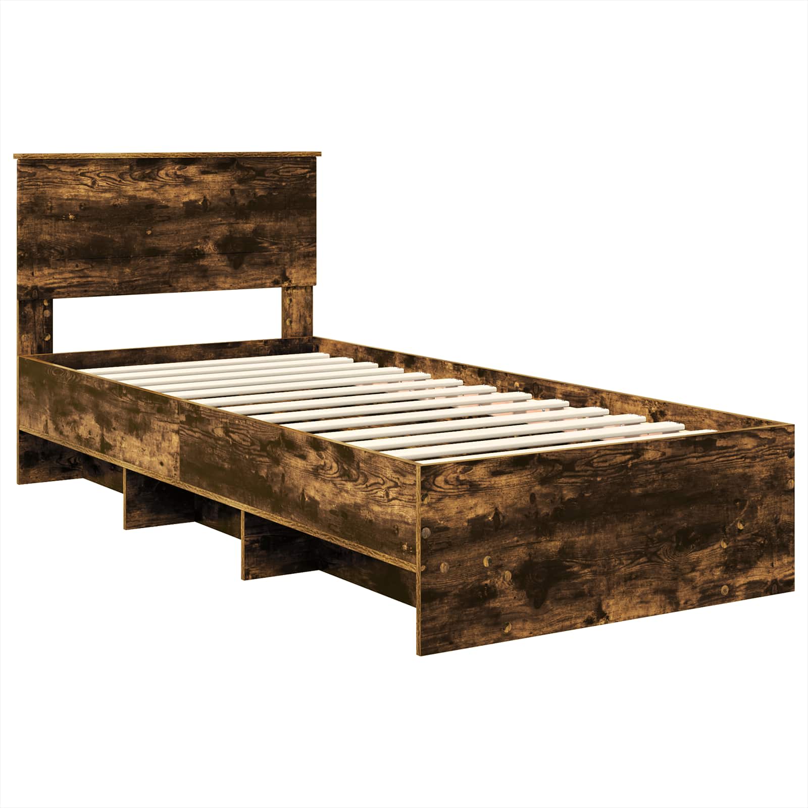 Bedframe met hoofdeinde Gerookt eiken 120 x 123 cm Bewerkt hout is nu te koop bij PeponiXL, paradijselijk wonen!