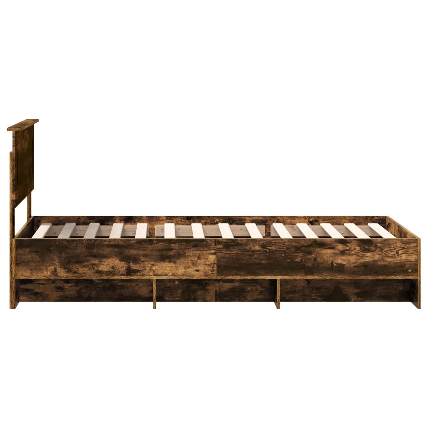 Bedframe met hoofdeinde Gerookt eiken 120 x 123 cm Bewerkt hout is nu te koop bij PeponiXL, paradijselijk wonen!