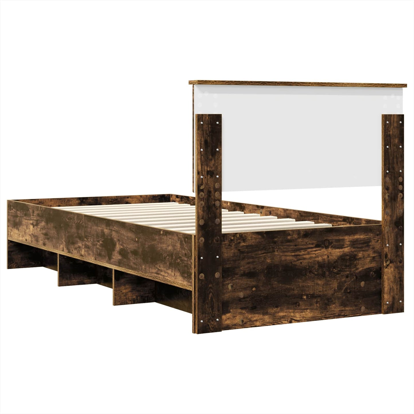 Bedframe met hoofdeinde Gerookt eiken 90 x 200 cm Bewerkt hout is nu te koop bij PeponiXL, paradijselijk wonen!