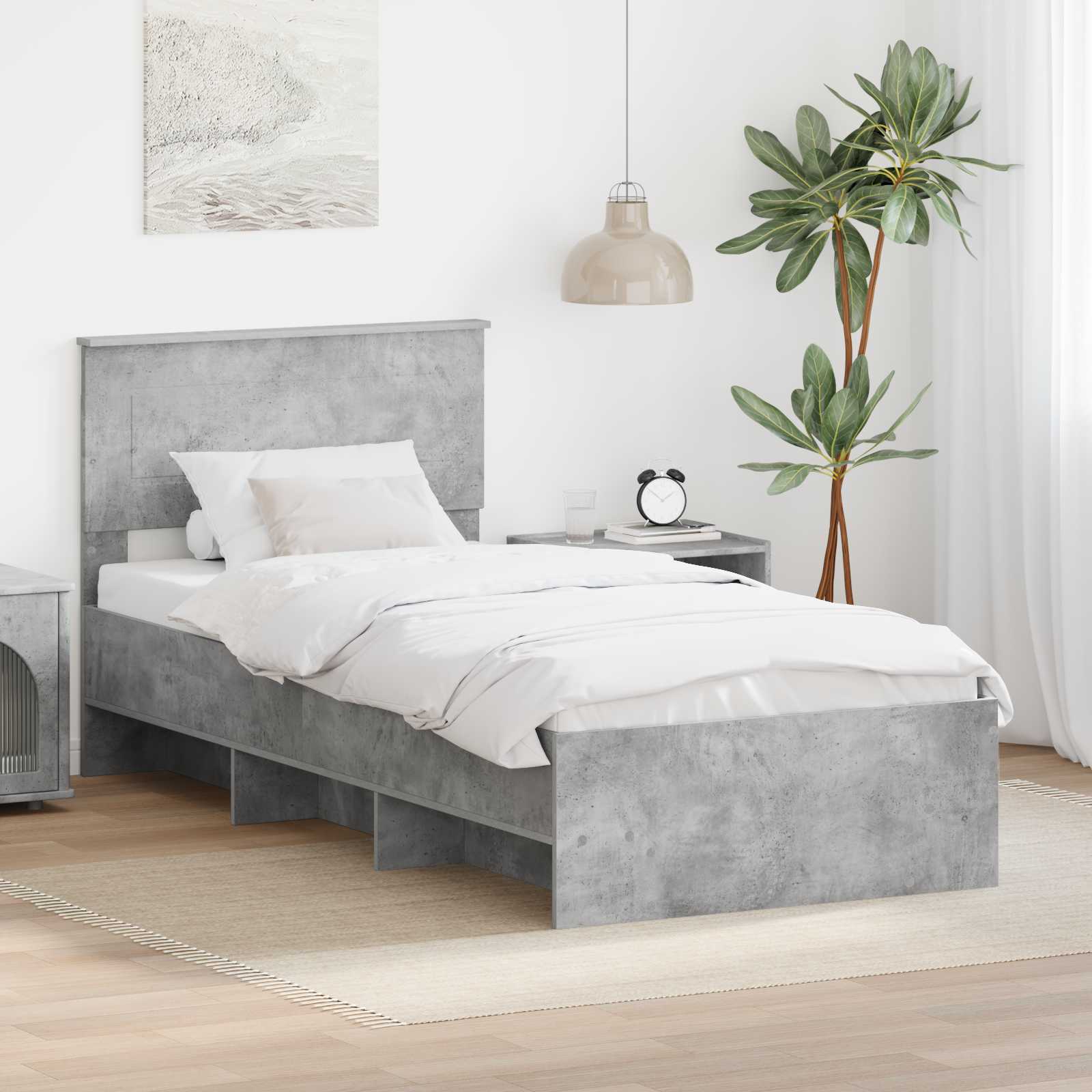Bedframe met hoofdeinde Beton Grijs 90 x 200 cm Bewerkt hout is nu te koop bij PeponiXL, paradijselijk wonen!