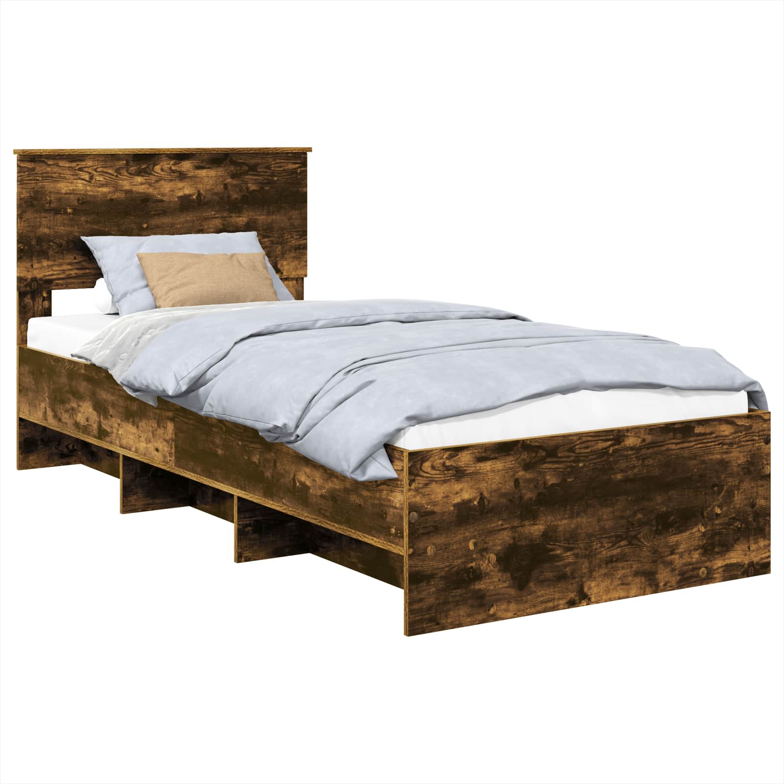 Bedframe met hoofdeinde Gerookt eiken 90 x 200 cm Bewerkt hout is nu te koop bij PeponiXL, paradijselijk wonen!