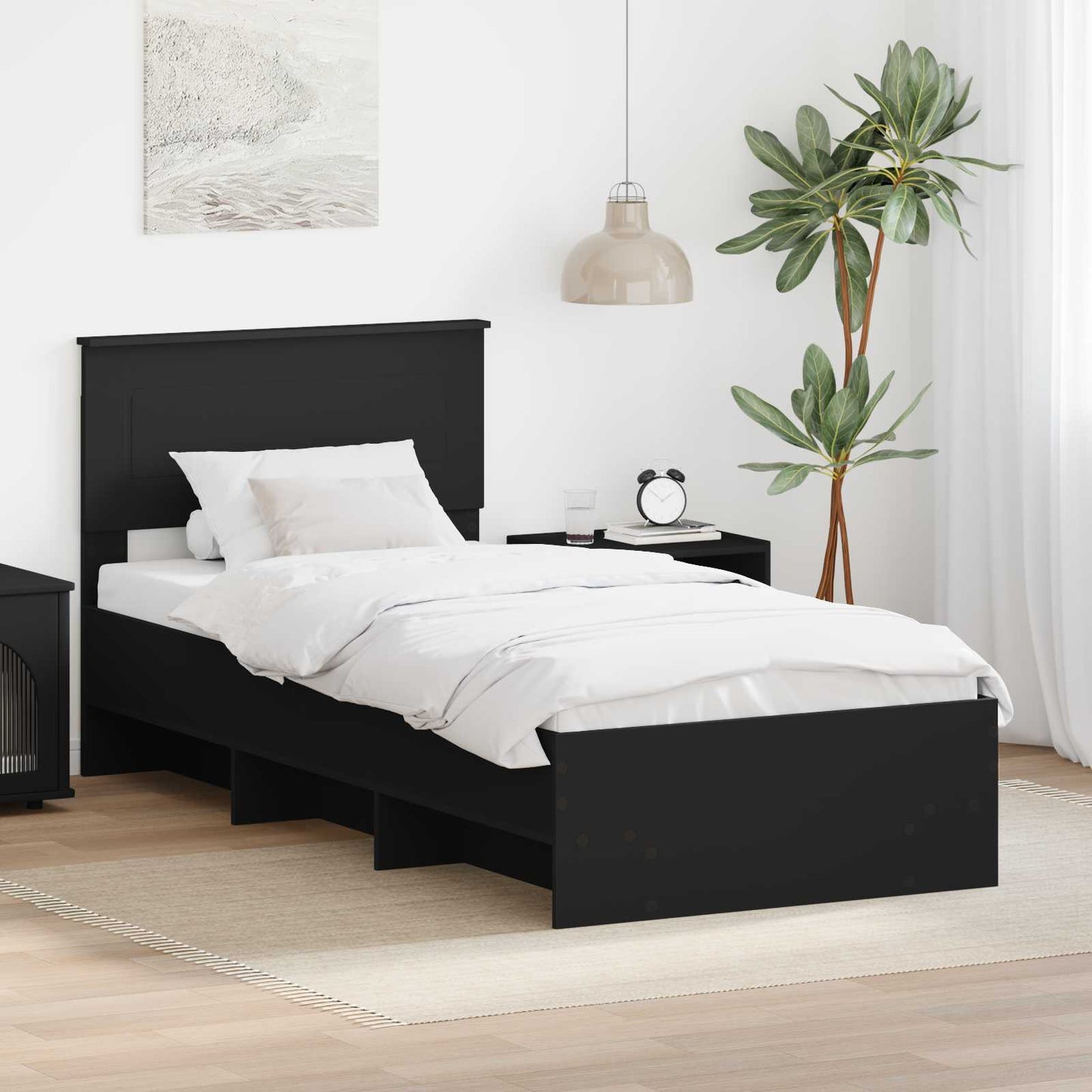 Bedframe met hoofdeinde Zwart 80 x 200 cm Bewerkt hout is nu te koop bij PeponiXL, paradijselijk wonen!