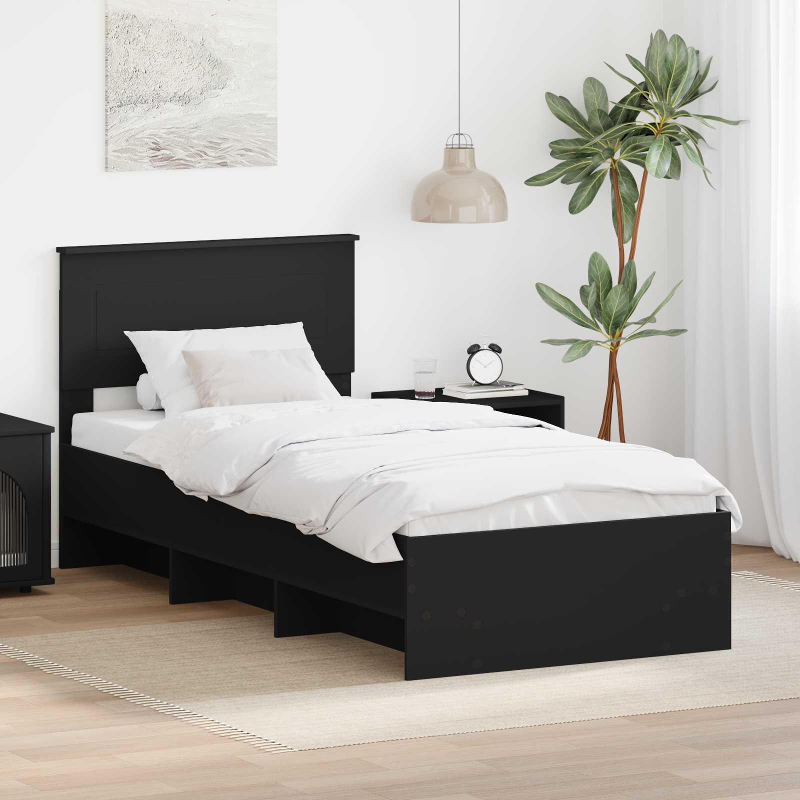 Bedframe met hoofdeinde Zwart 80 x 200 cm Bewerkt hout is nu te koop bij PeponiXL, paradijselijk wonen!