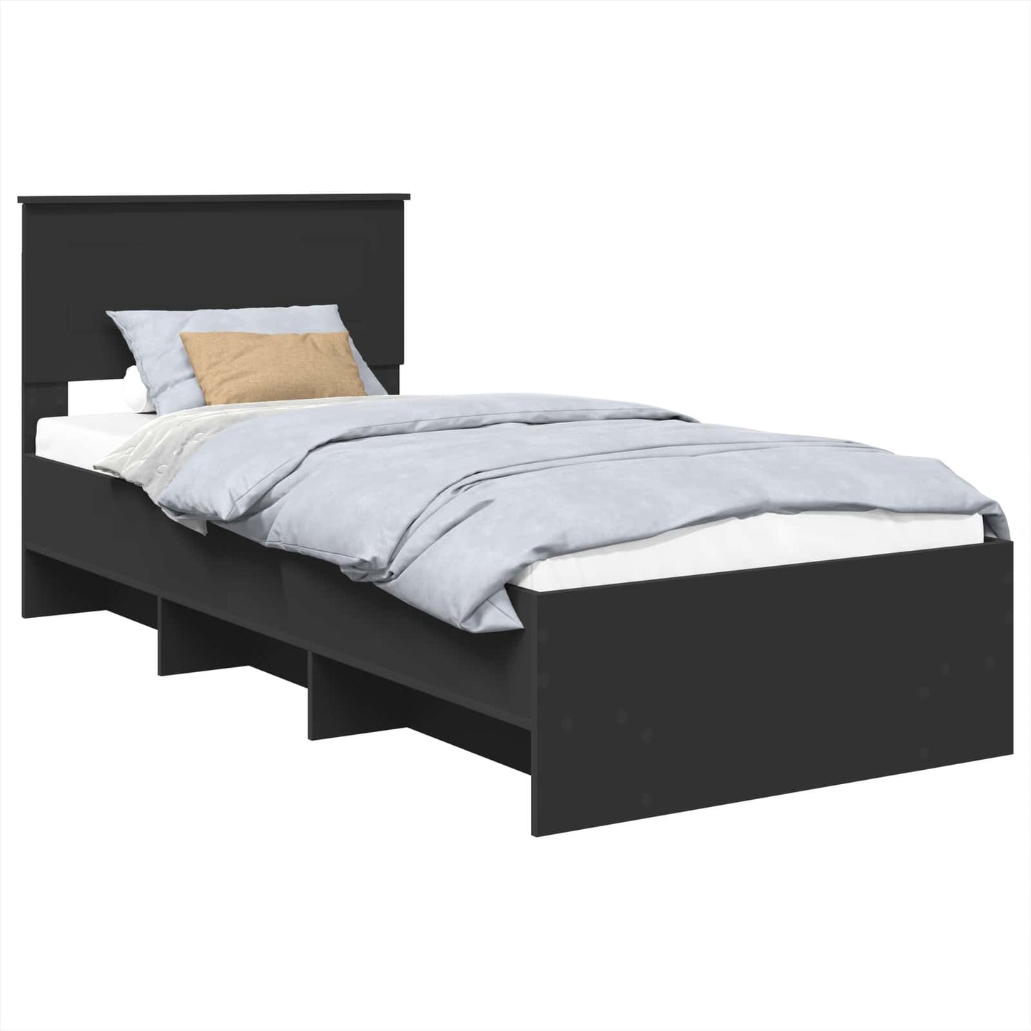 Bedframe met hoofdeinde Zwart 80 x 200 cm Bewerkt hout is nu te koop bij PeponiXL, paradijselijk wonen!