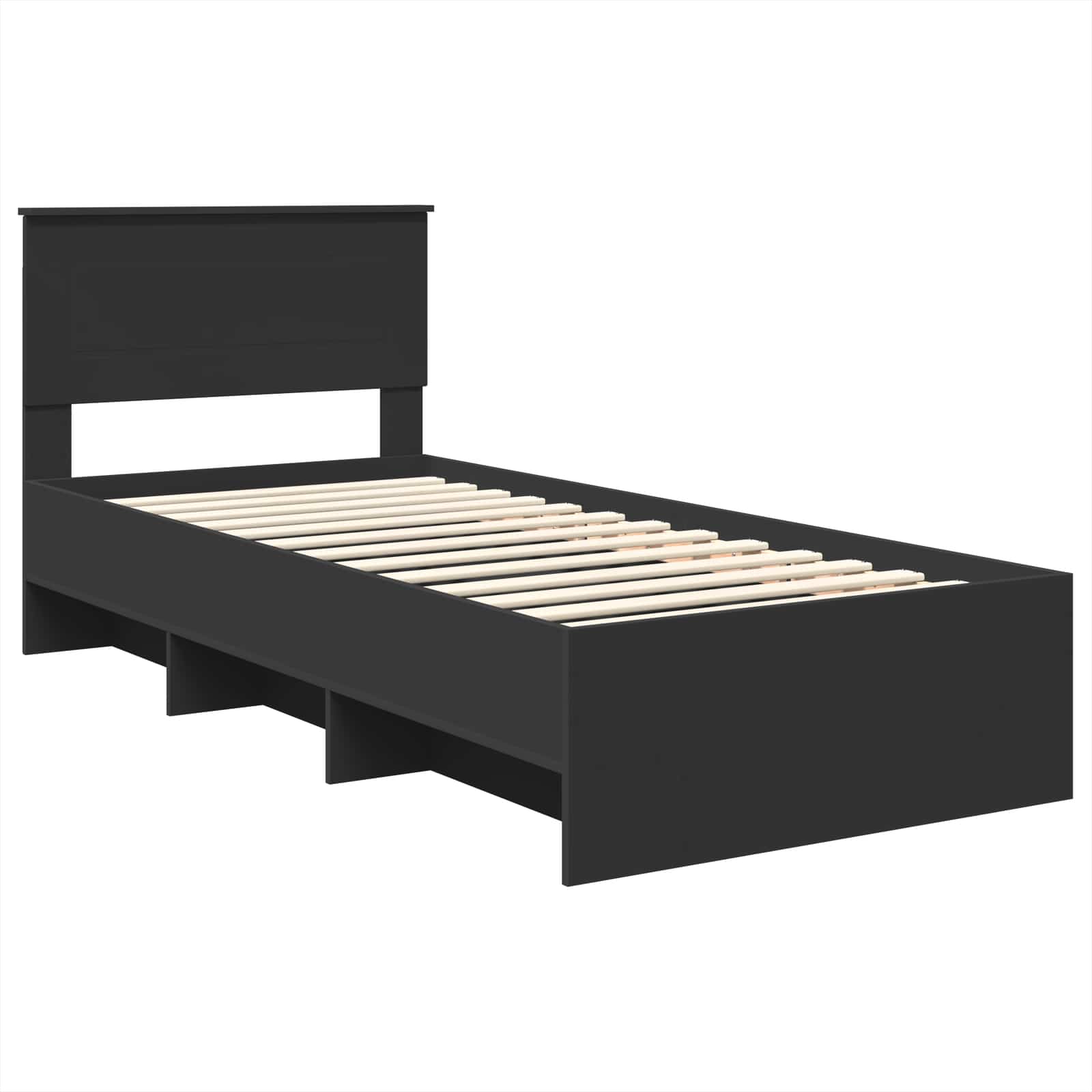 Bedframe met hoofdeinde Zwart 80 x 200 cm Bewerkt hout is nu te koop bij PeponiXL, paradijselijk wonen!