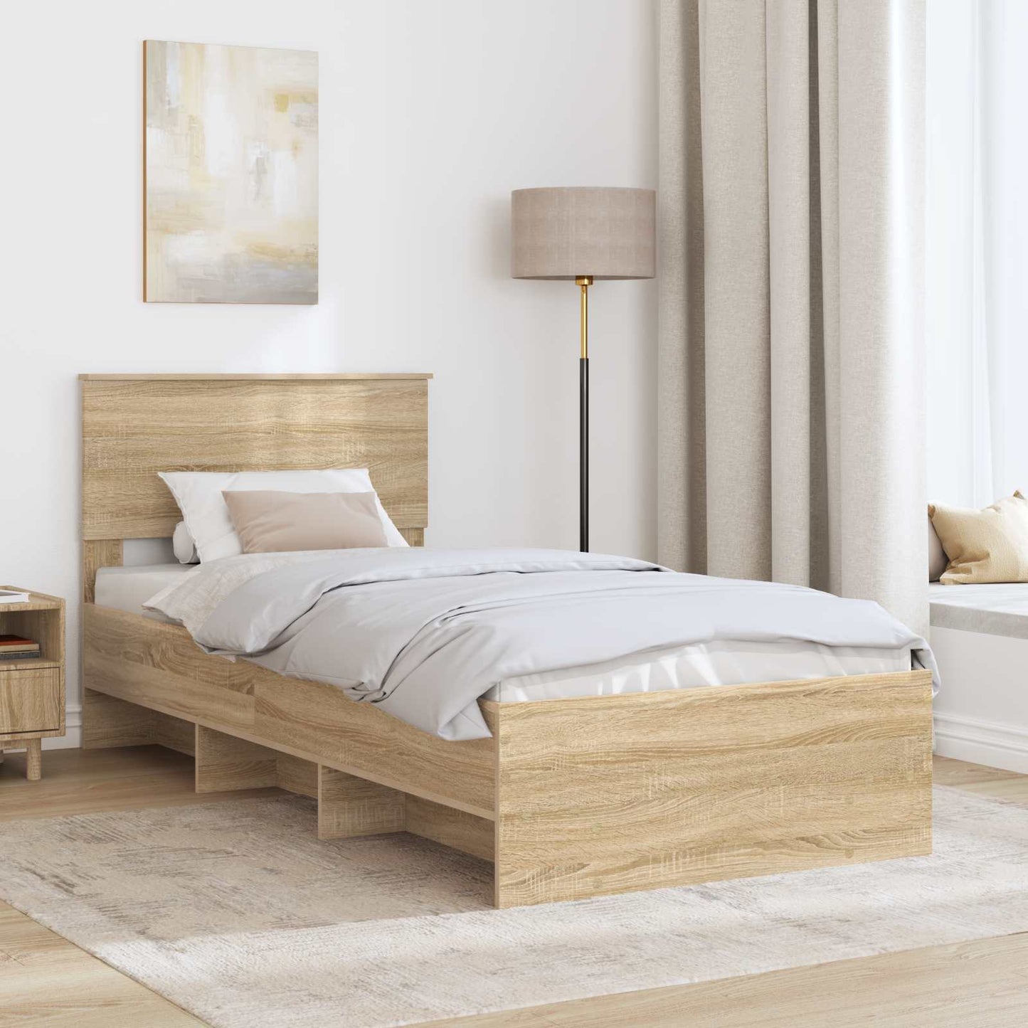 Bedframe met hoofdeinde Sonoma Eiken 80 x 200 cm Bewerkt hout is nu te koop bij PeponiXL, paradijselijk wonen!
