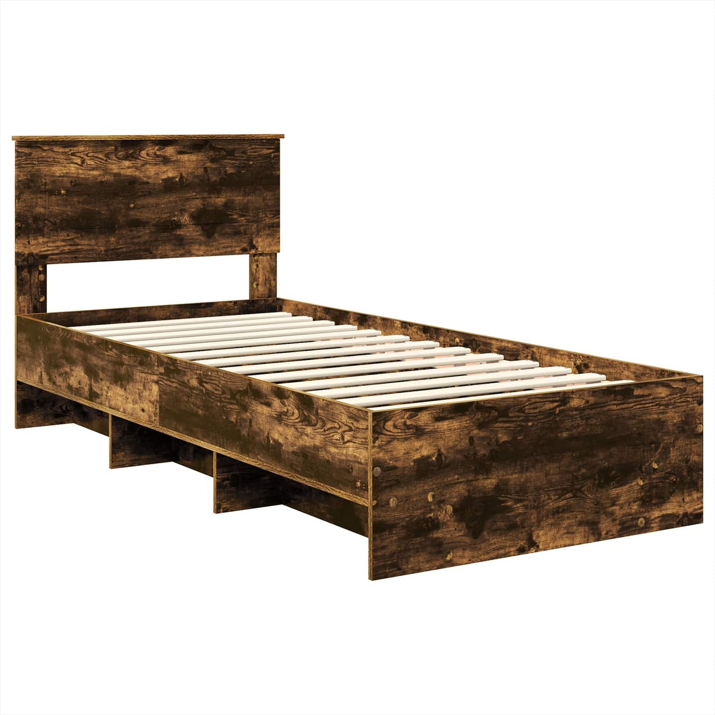Bedframe met hoofdeinde Gerookt eiken 80 x 200 cm Bewerkt hout is nu te koop bij PeponiXL, paradijselijk wonen!