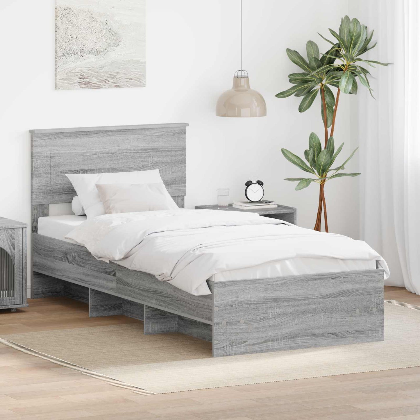 Bedframe met hoofdeinde Grijs Sonoma 80 x 200 cm Bewerkt hout is nu te koop bij PeponiXL, paradijselijk wonen!