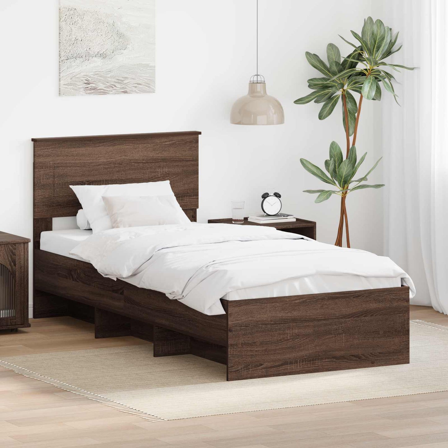 Bedframe met hoofdeinde Bruin Eiken 80 x 200 cm Bewerkt hout is nu te koop bij PeponiXL, paradijselijk wonen!