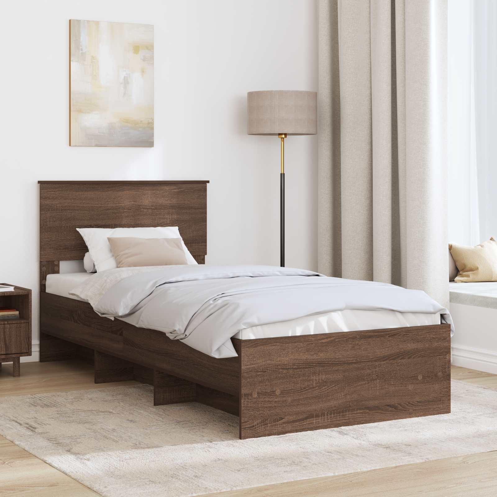 Bedframe met hoofdeinde Bruin Eiken 80 x 200 cm Bewerkt hout is nu te koop bij PeponiXL, paradijselijk wonen!