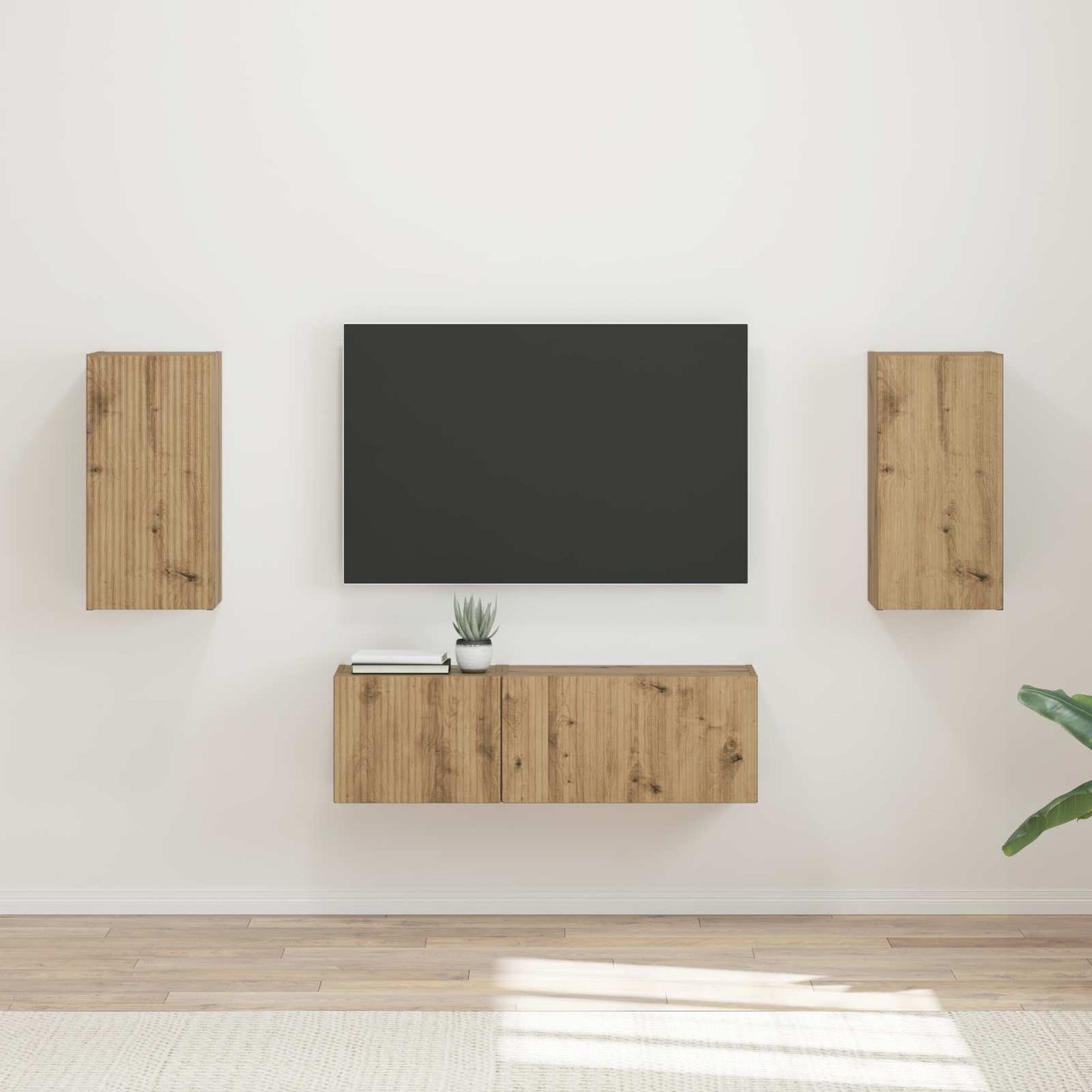 TV Wandkast Set 4 pcs Artisan Eiken Bewerkt hout is nu te koop bij PeponiXL, paradijselijk wonen!