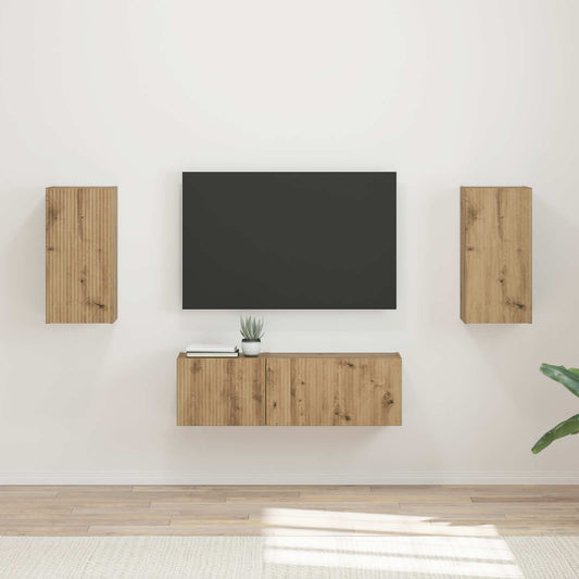 TV Wandkast Set 4 pcs Artisan Eiken Bewerkt hout is nu te koop bij PeponiXL, paradijselijk wonen!