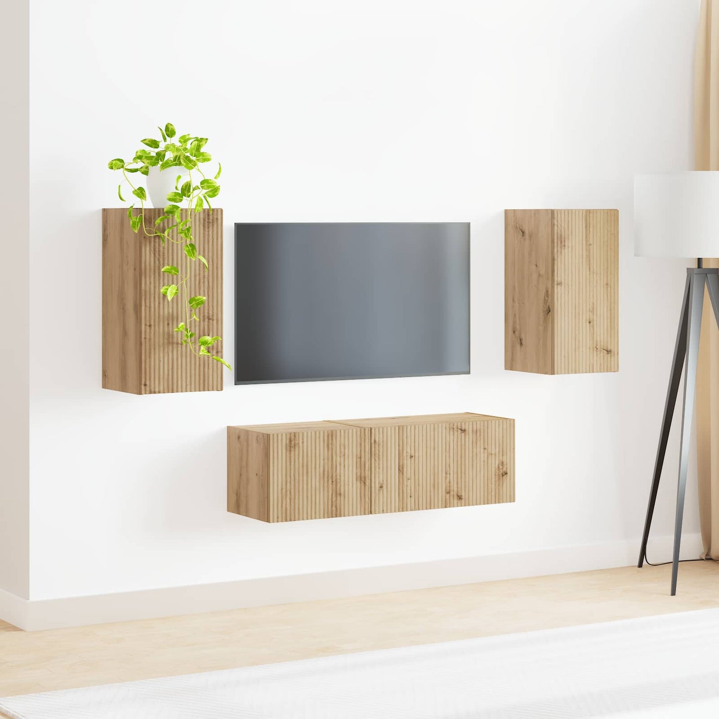 TV Wandkast Set 4 pcs Artisan Eiken Bewerkt hout is nu te koop bij PeponiXL, paradijselijk wonen!