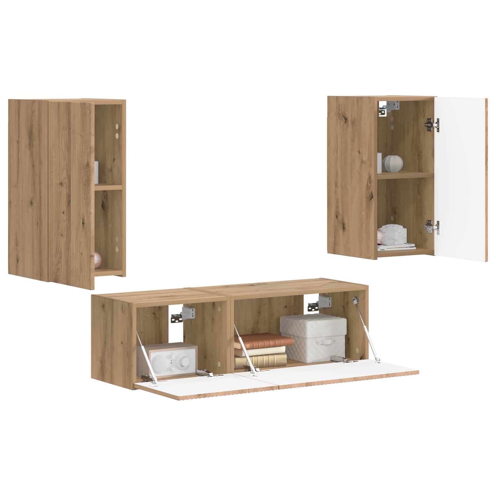 TV Wandkast Set 4 pcs Artisan Eiken Bewerkt hout is nu te koop bij PeponiXL, paradijselijk wonen!