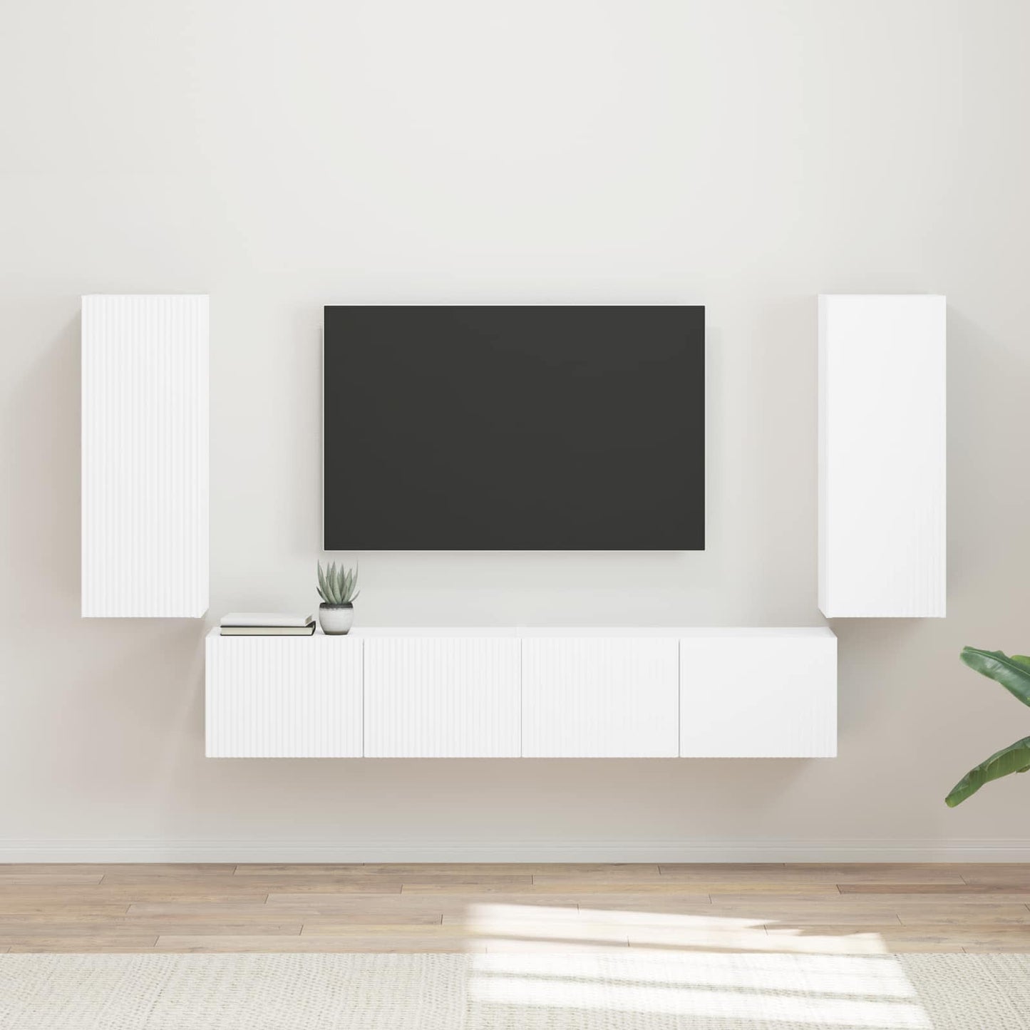 TV Wandkast Set Wandgemonteerd 4 pcs Wit Bewerkt hout is nu te koop bij PeponiXL, paradijselijk wonen!