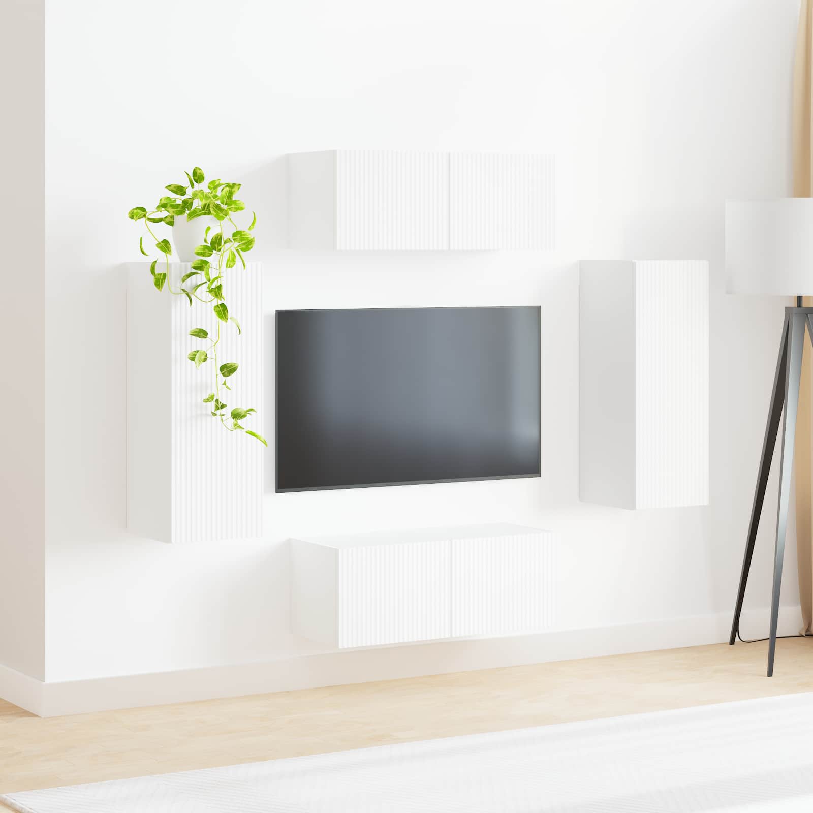 TV Wandkast Set Wandgemonteerd 4 pcs Wit Bewerkt hout is nu te koop bij PeponiXL, paradijselijk wonen!