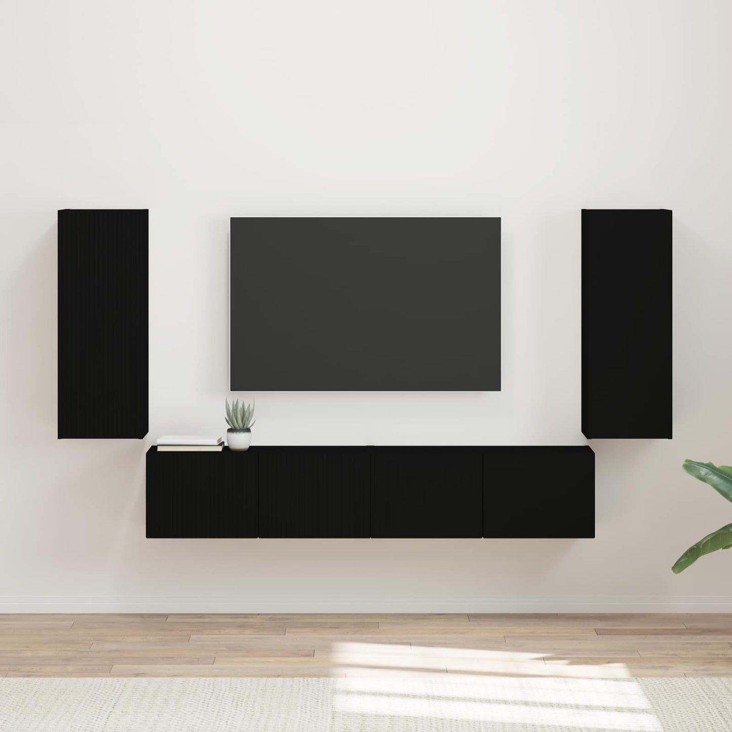 TV Wandkast Set Wandgemonteerd 4 pcs Zwart Bewerkt hout is nu te koop bij PeponiXL, paradijselijk wonen!