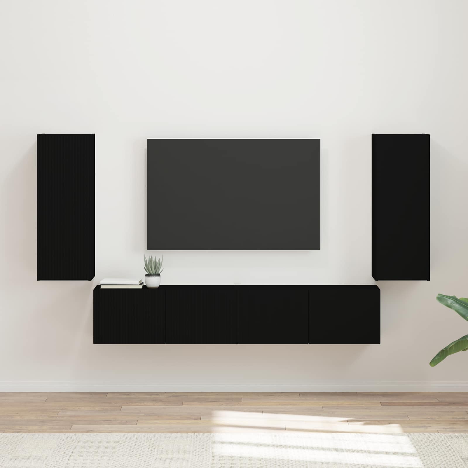 TV Wandkast Set Wandgemonteerd 4 pcs Zwart Bewerkt hout is nu te koop bij PeponiXL, paradijselijk wonen!