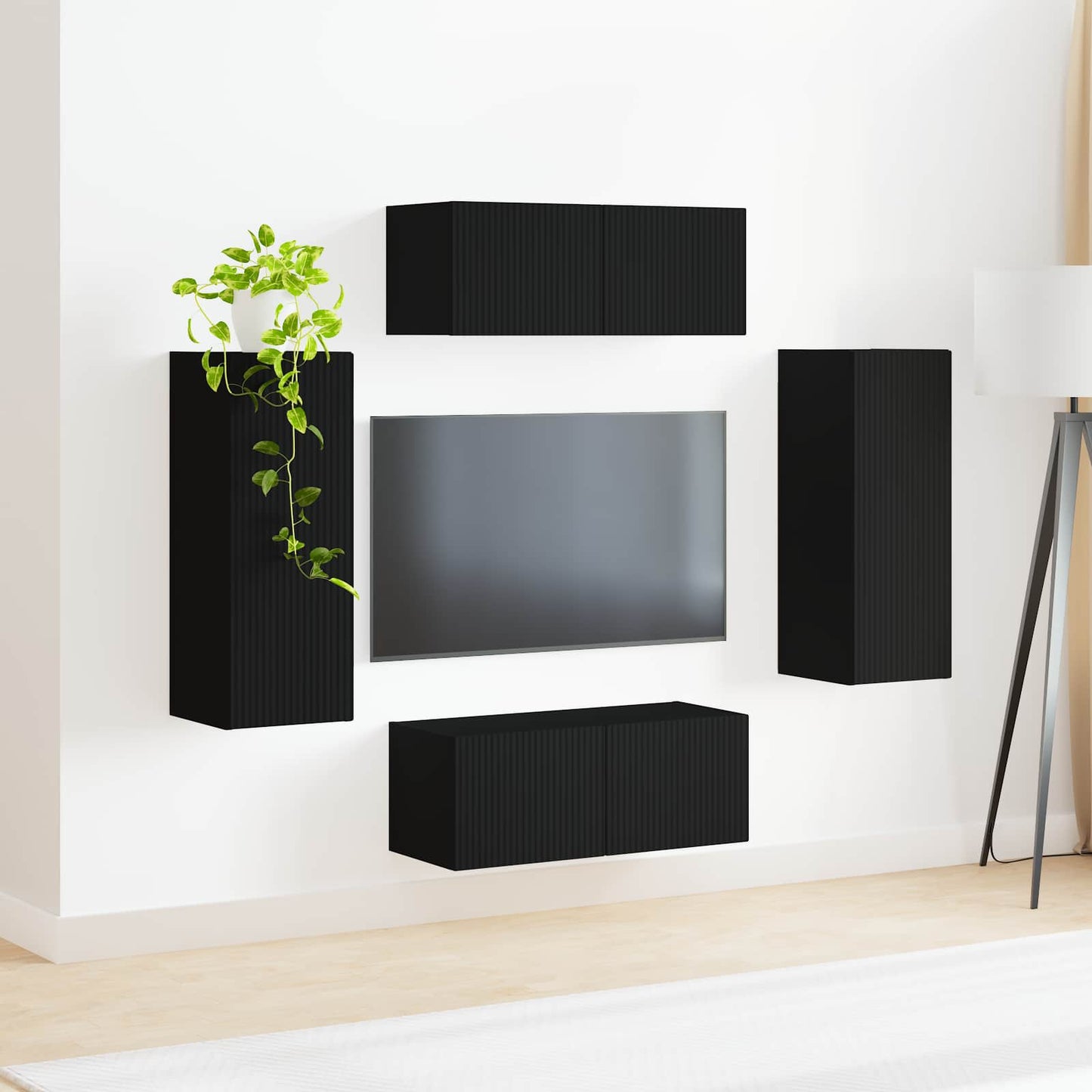TV Wandkast Set Wandgemonteerd 4 pcs Zwart Bewerkt hout is nu te koop bij PeponiXL, paradijselijk wonen!
