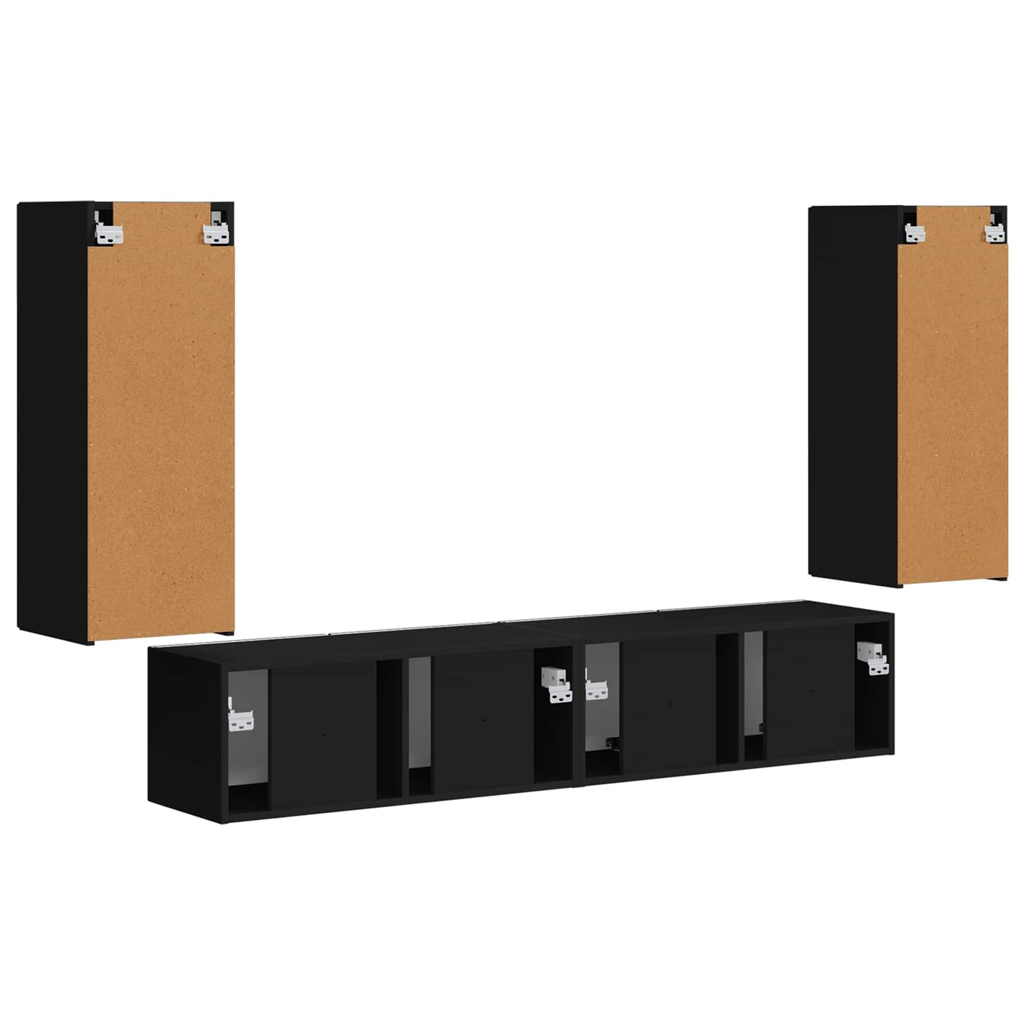 TV Wandkast Set Wandgemonteerd 4 pcs Zwart Bewerkt hout is nu te koop bij PeponiXL, paradijselijk wonen!