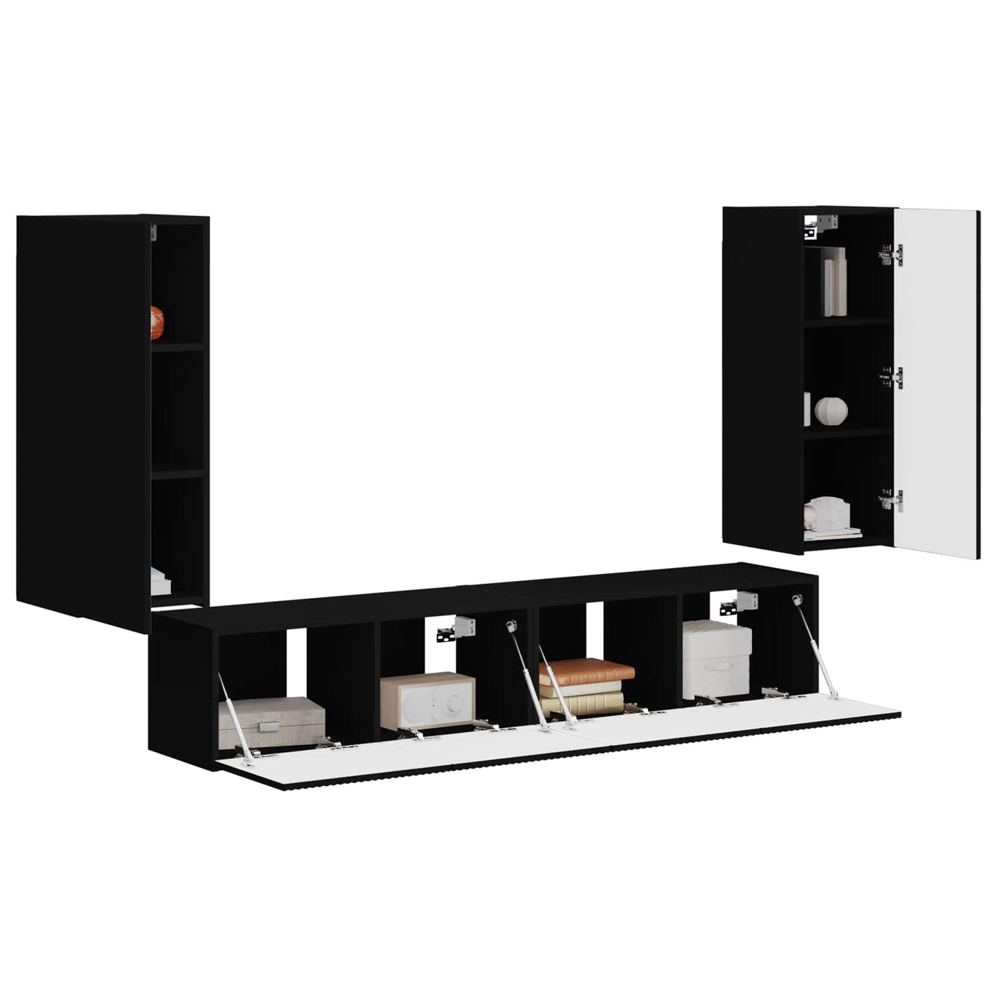 TV Wandkast Set Wandgemonteerd 4 pcs Zwart Bewerkt hout is nu te koop bij PeponiXL, paradijselijk wonen!