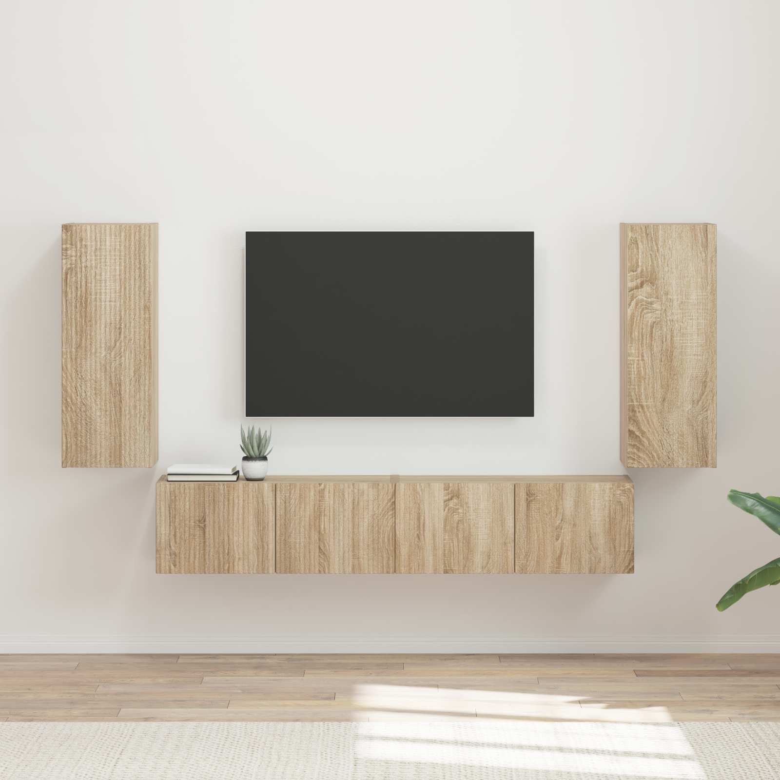 TV Wandkast Set Wandgemonteerd 4 pcs Sonoma Eiken Bewerkt hout is nu te koop bij PeponiXL, paradijselijk wonen!