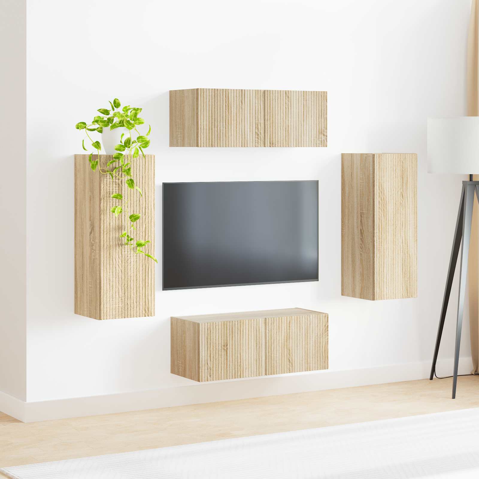 TV Wandkast Set Wandgemonteerd 4 pcs Sonoma Eiken Bewerkt hout is nu te koop bij PeponiXL, paradijselijk wonen!