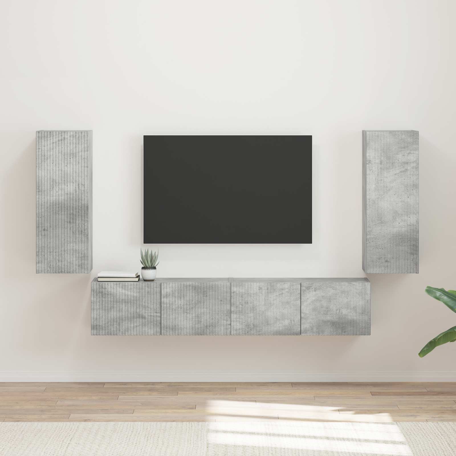 TV Wandkast Set Wandgemonteerd 4 pcs Beton Grijs Bewerkt hout is nu te koop bij PeponiXL, paradijselijk wonen!