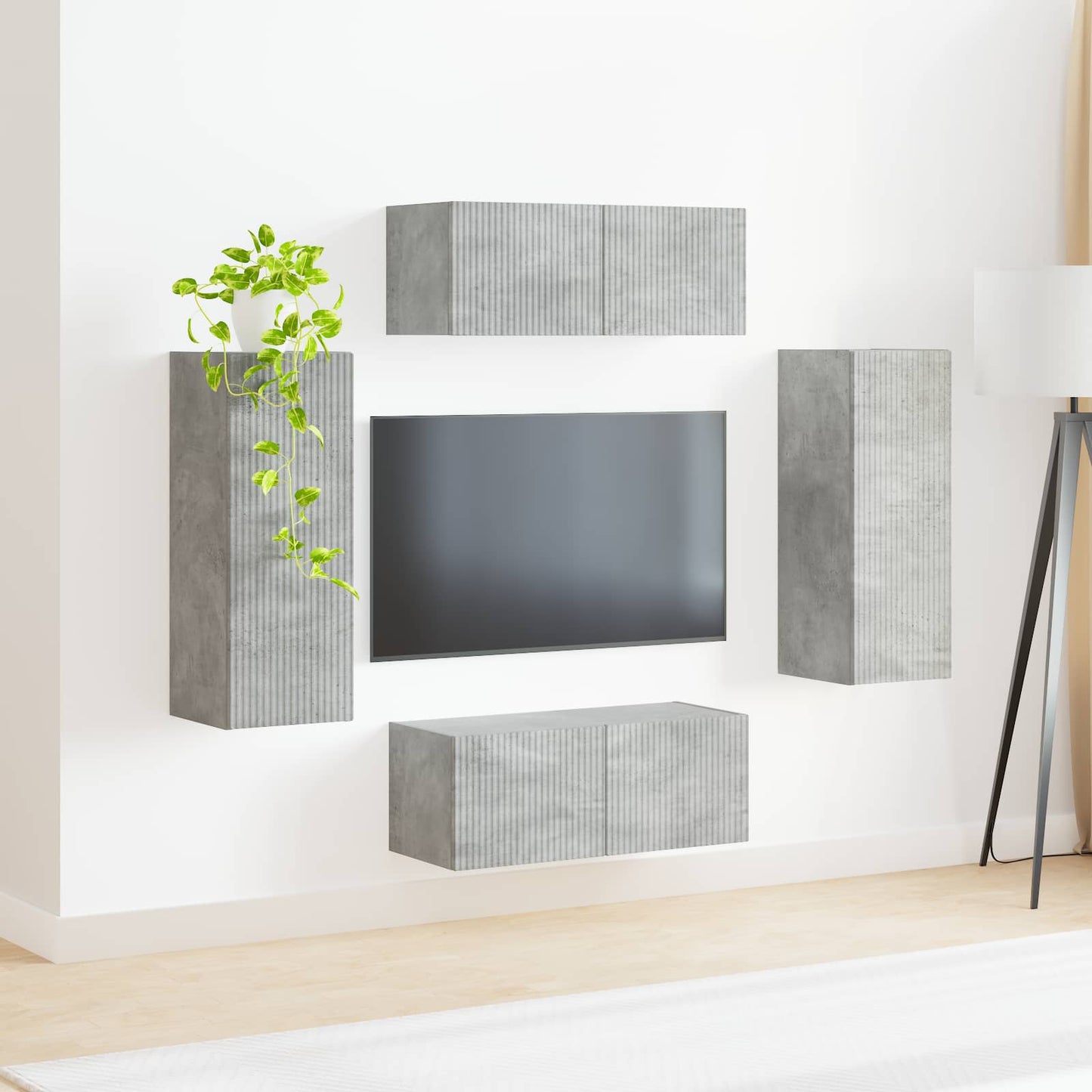TV Wandkast Set Wandgemonteerd 4 pcs Beton Grijs Bewerkt hout is nu te koop bij PeponiXL, paradijselijk wonen!
