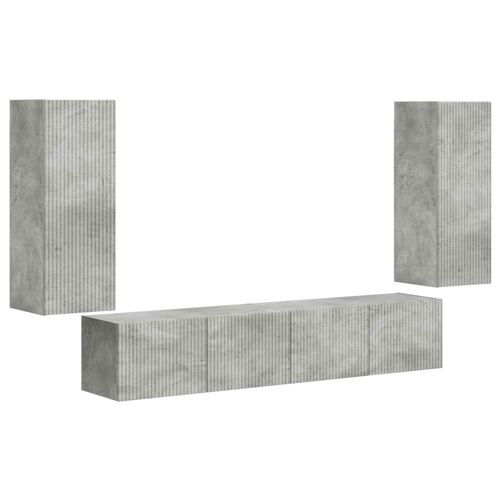 TV Wandkast Set Wandgemonteerd 4 pcs Beton Grijs Bewerkt hout is nu te koop bij PeponiXL, paradijselijk wonen!