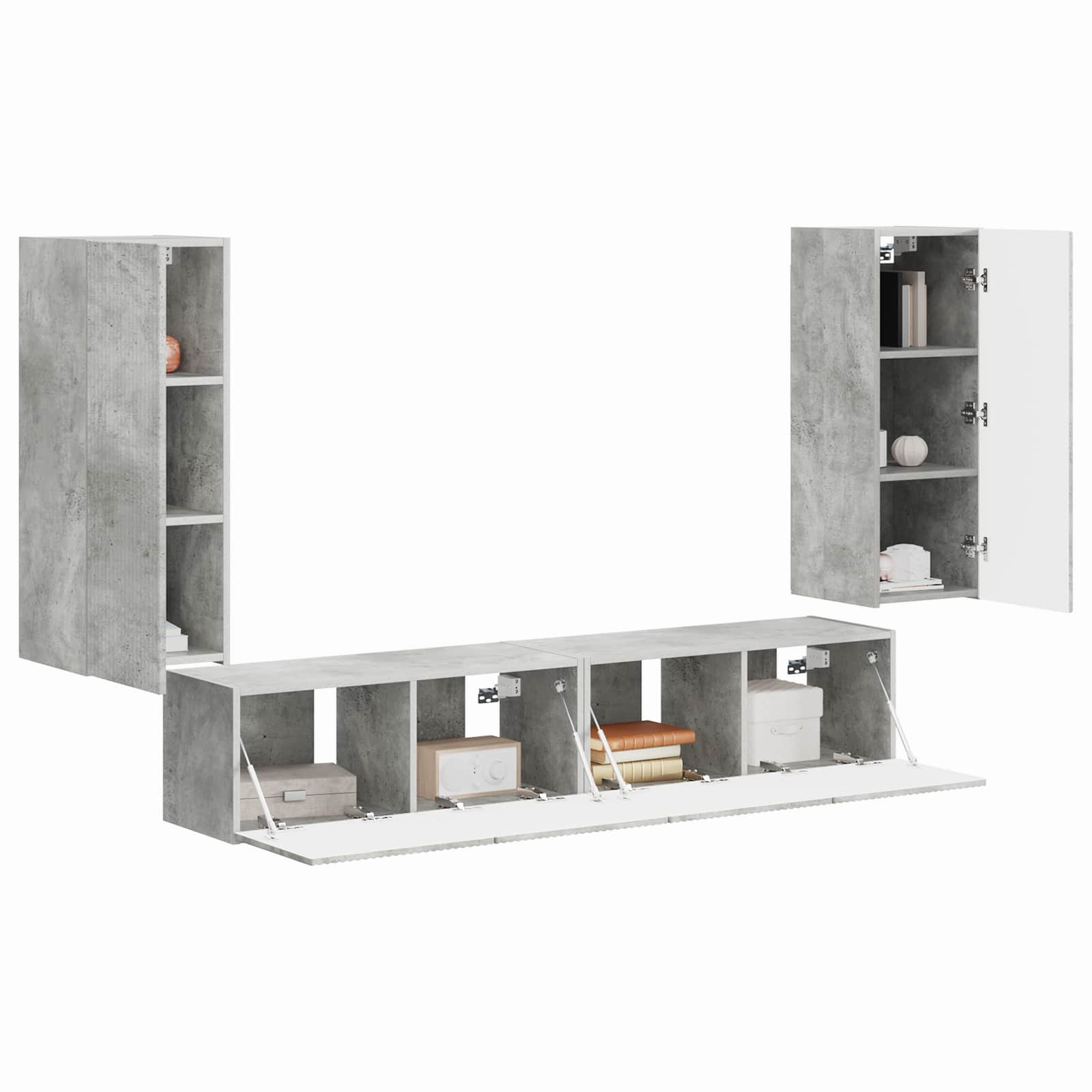 TV Wandkast Set Wandgemonteerd 4 pcs Beton Grijs Bewerkt hout is nu te koop bij PeponiXL, paradijselijk wonen!